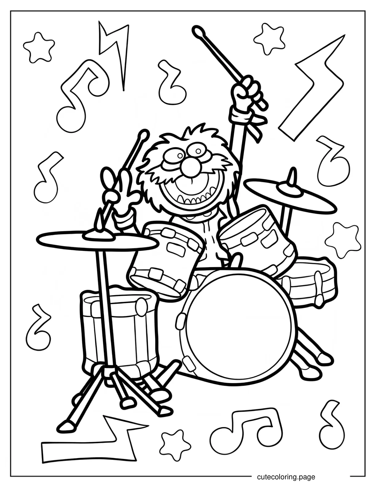 Muppet Animal Playing The Drums Coloring Page coloring page