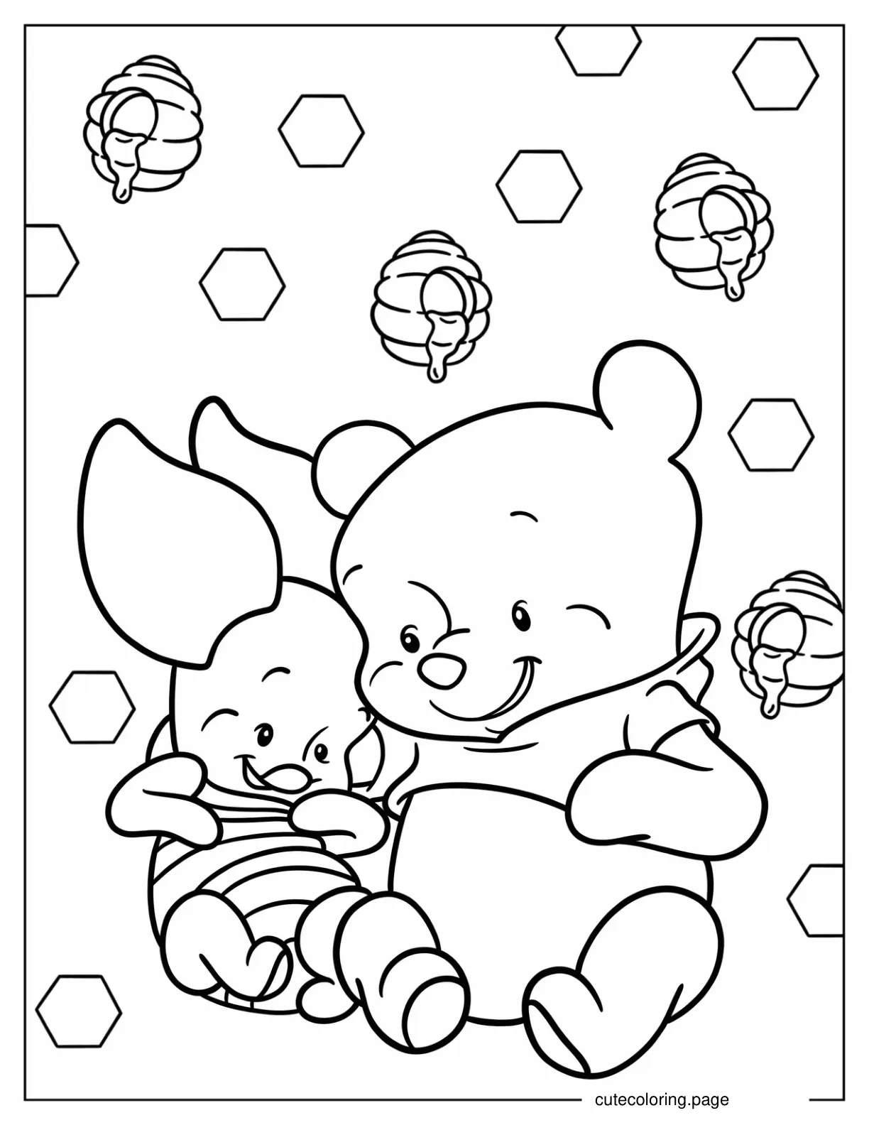 Baby Winnie The Pooh With Piglet Coloring Pages For Kids coloring page