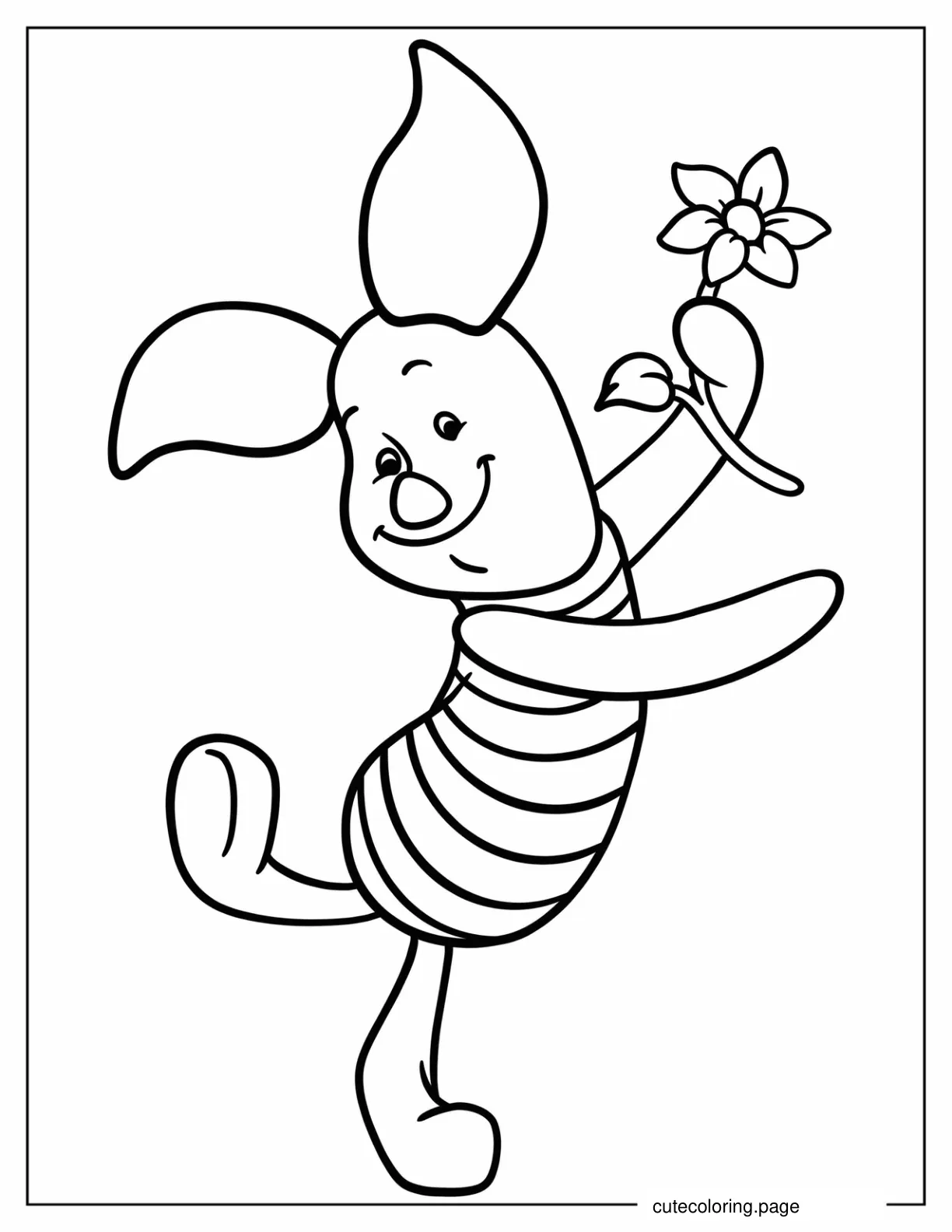 Piglet Dancing While Holding A Flower Coloring Sheet For Kids coloring page