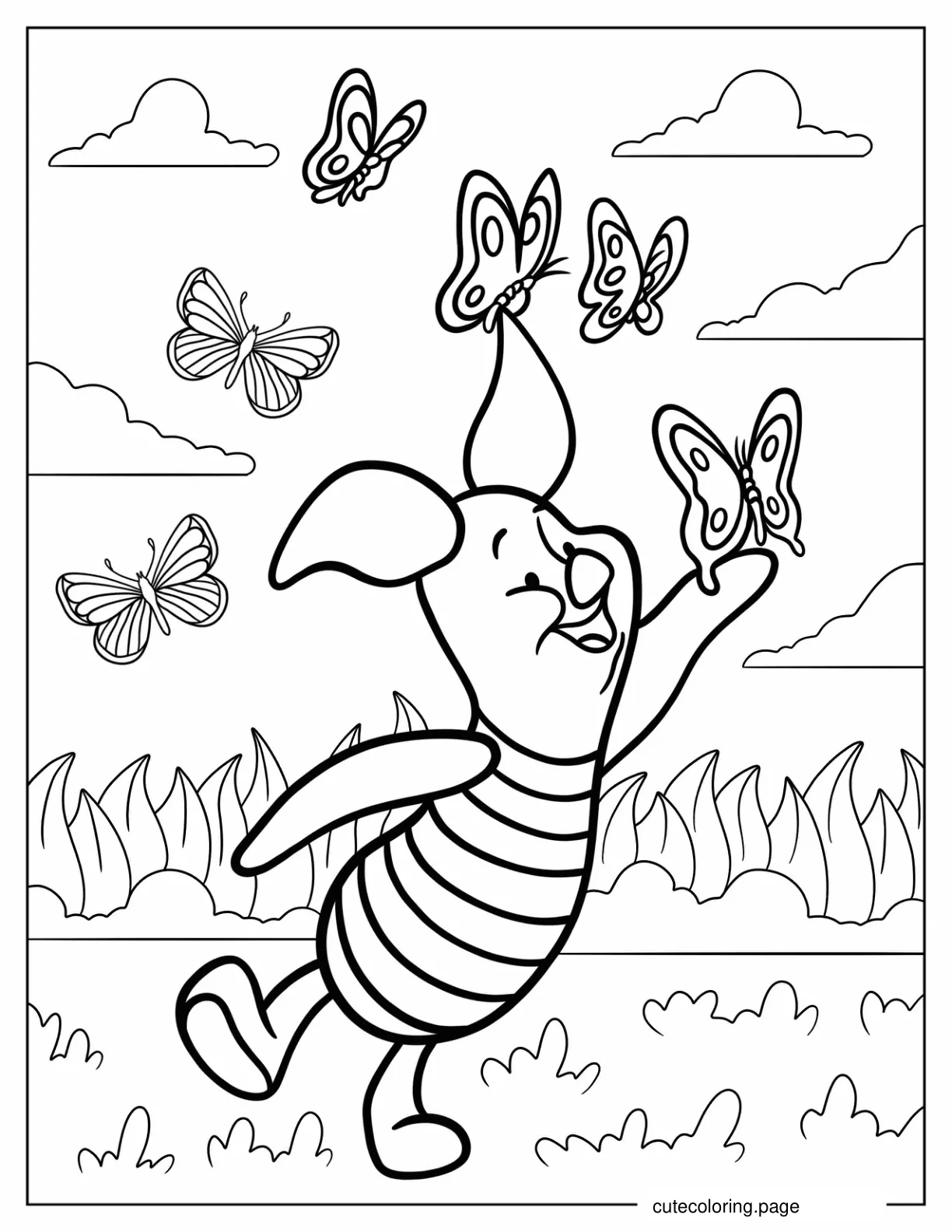 Piglet Dancing With Butterflies coloring page