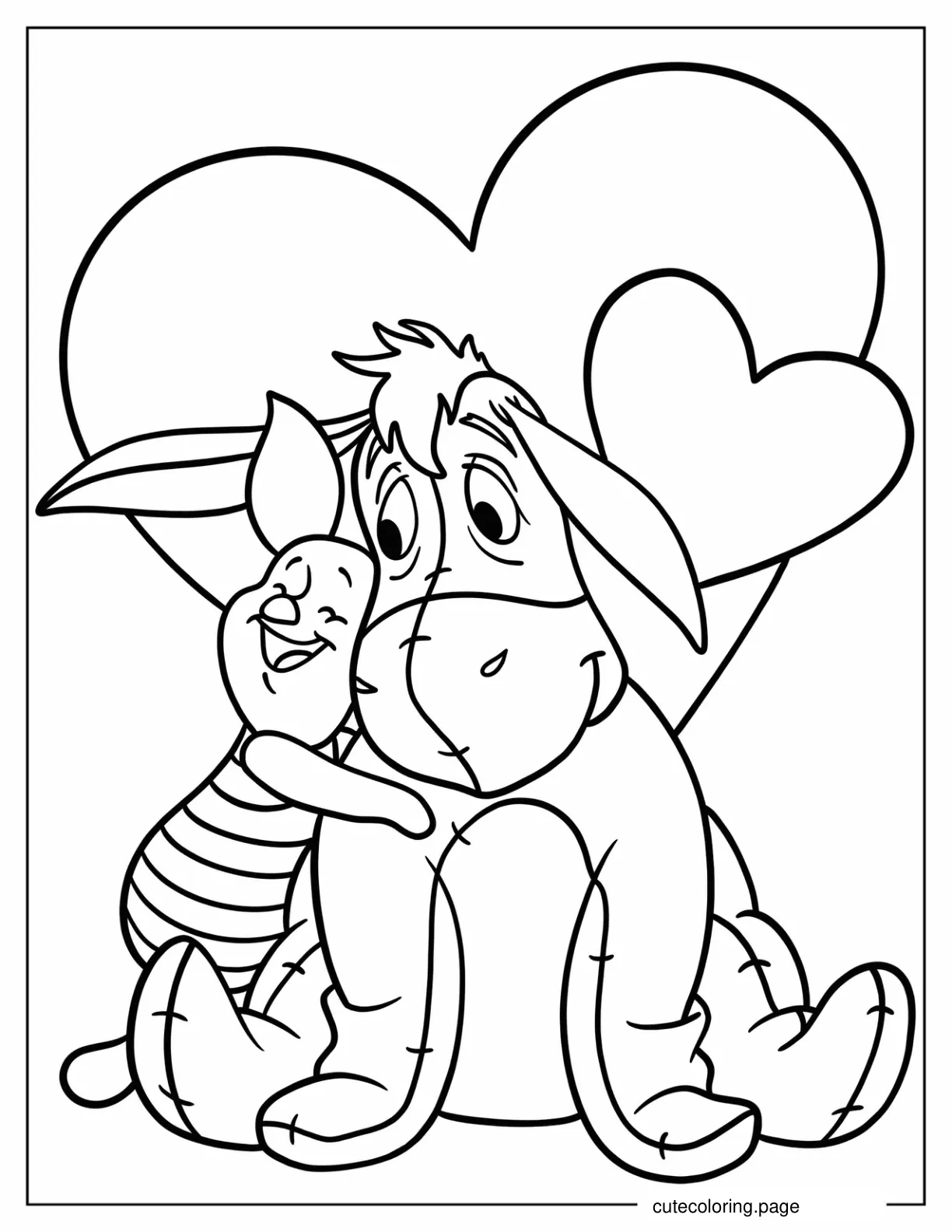 Piglet Hugging Eeyore Coloring Sheet coloring page