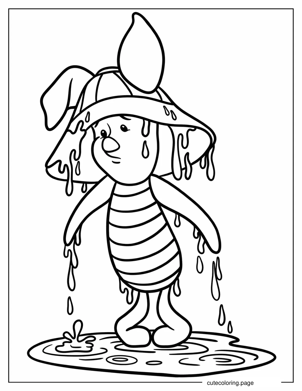 Piglet In A Hat Dripping Wet With Rain coloring page