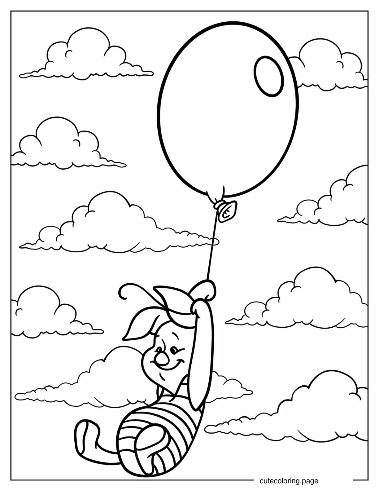 Piglet In The Air Clinging To A Balloon coloring page