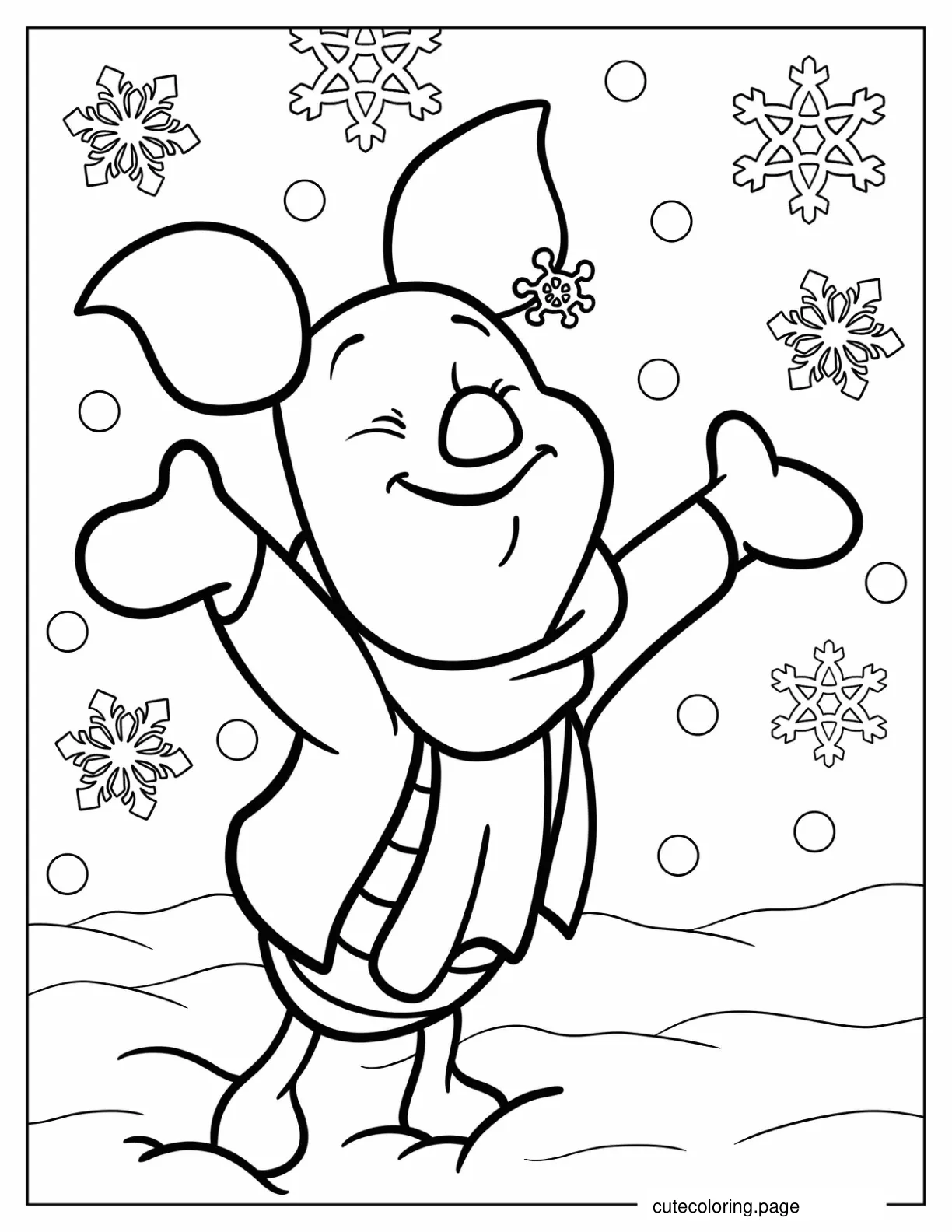 Piglet Playing In The Snow Coloring Sheet For Kids coloring page