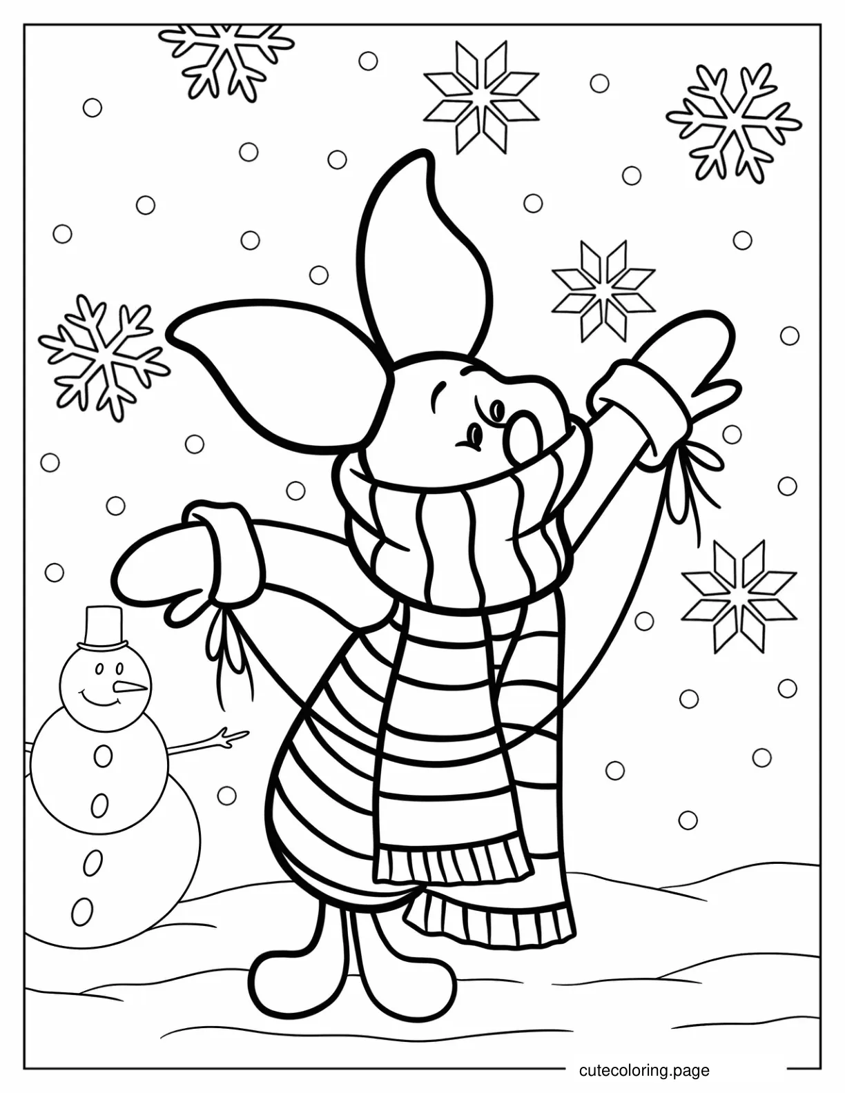 Piglet Wearing A Scarf in Winter Coloring Sheet coloring page