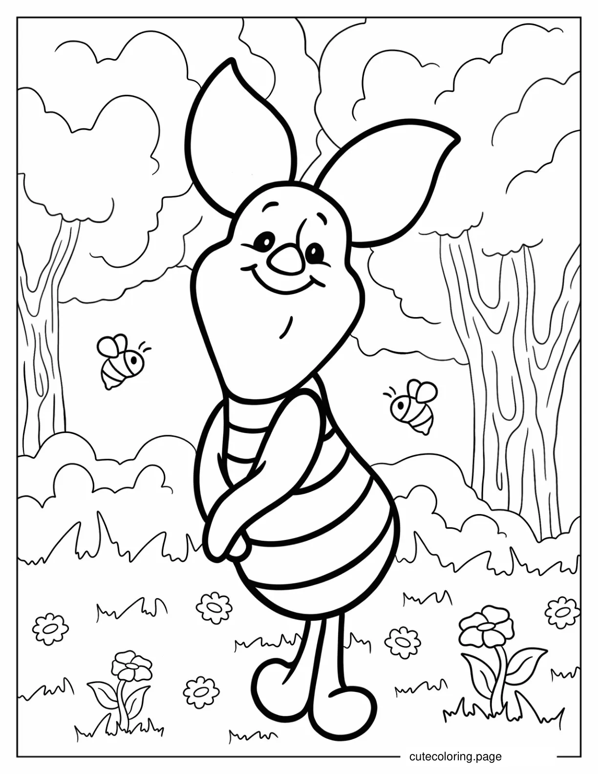 Smiling Piglet In A Forest Coloring Page coloring page