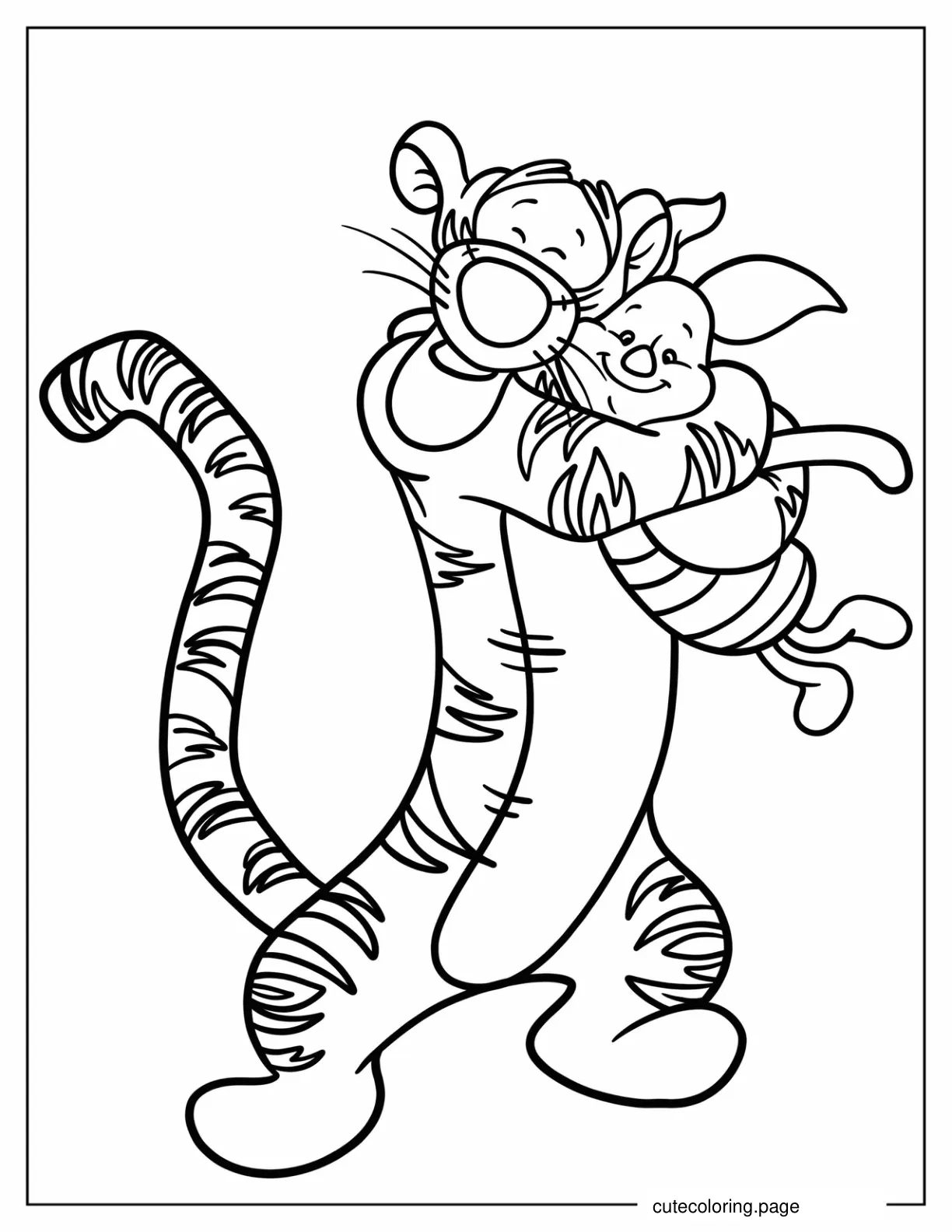 Tiger Hugging Piglet Coloring Page coloring page