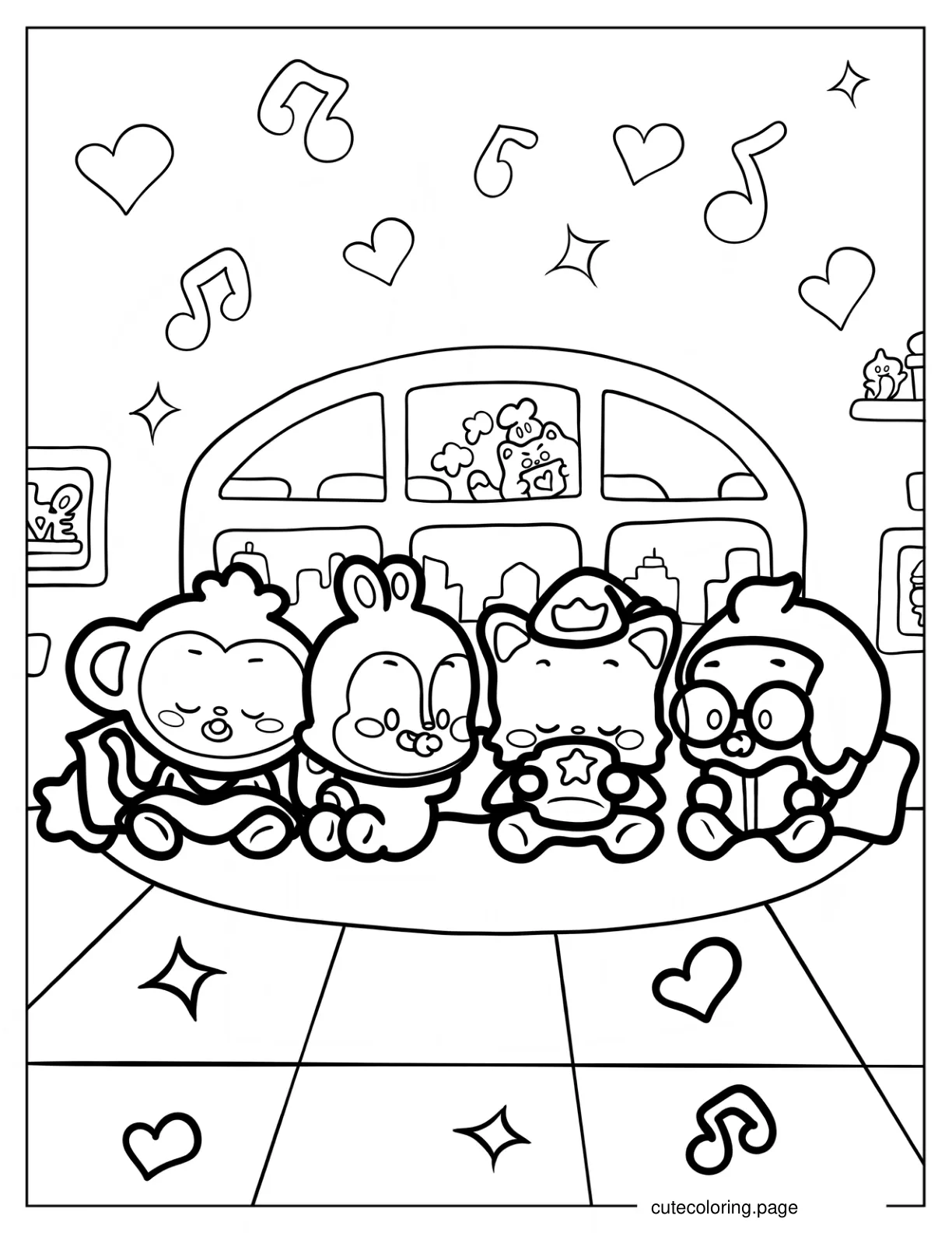 Cute Chibi Poki Jeni Hogi And Pinkfong Coloring Page coloring page