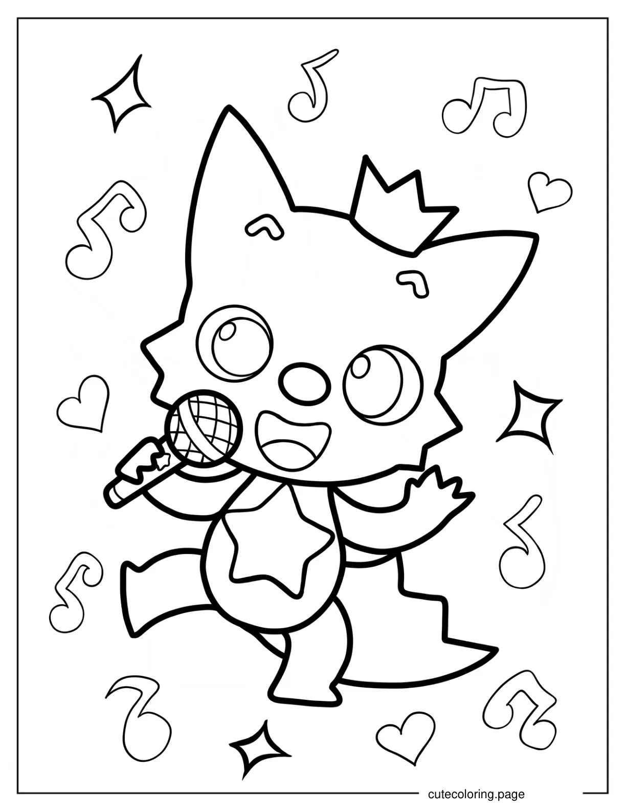 Cute Pinkfong Singing With A Microphone coloring page