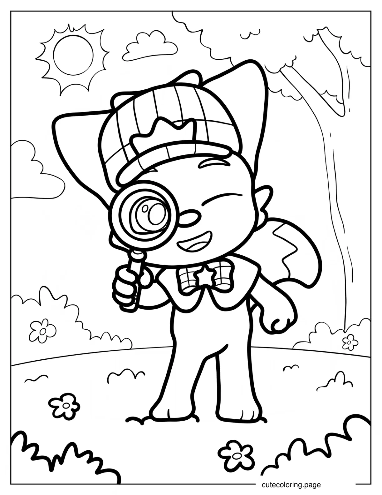 Detective Pinkfong Holding A Magnifying Glass Coloring Page coloring page