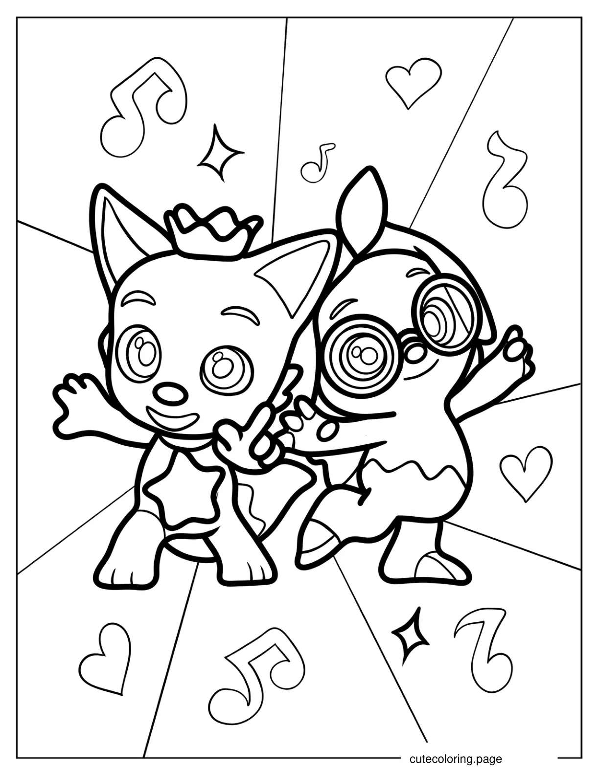 Hogi And Pinkfong Dancing Coloring Sheet coloring page