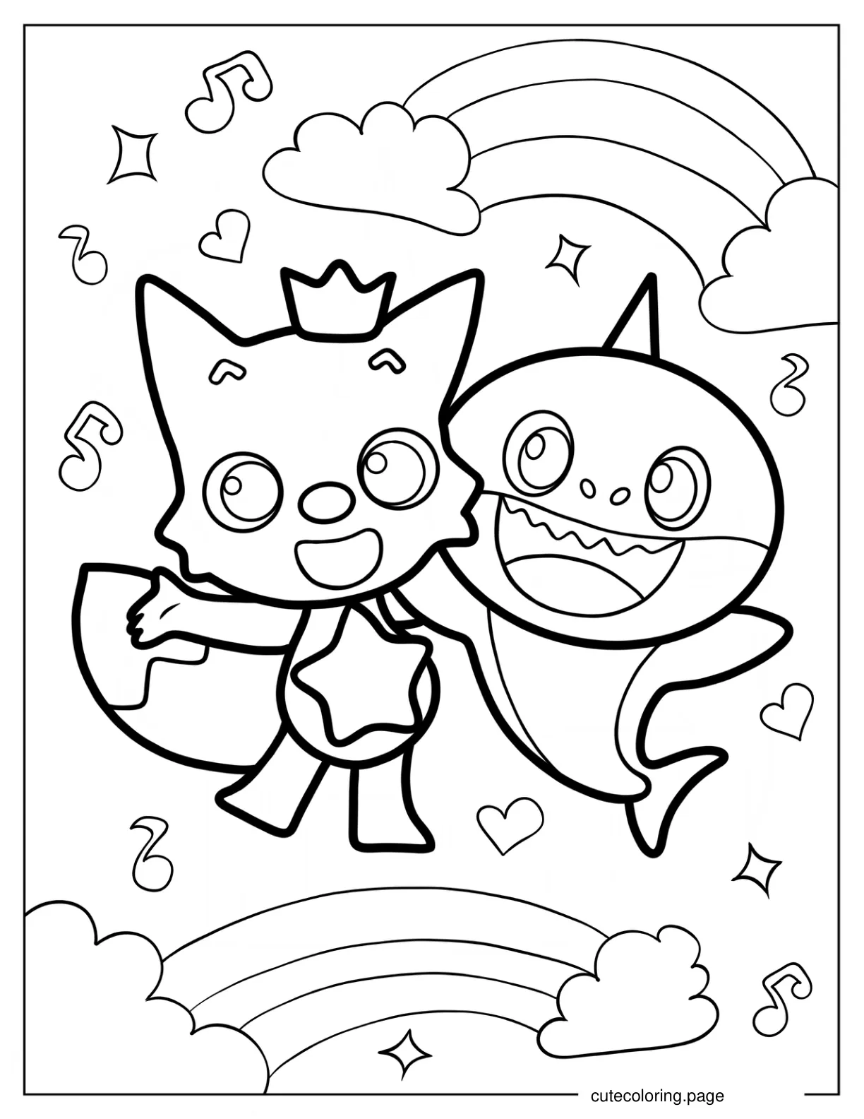 Kawaii Pinkfong With Baby Shark Coloring Sheet For Kids coloring page