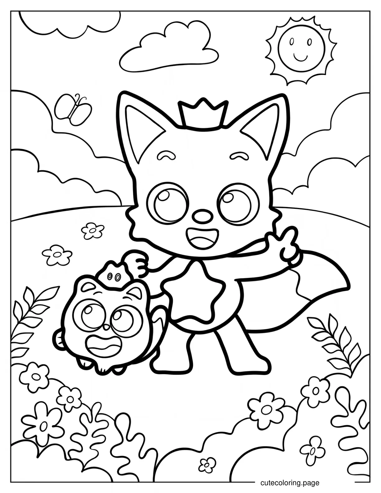 Ninimo And Pinkfong On A Field Coloring Page coloring page