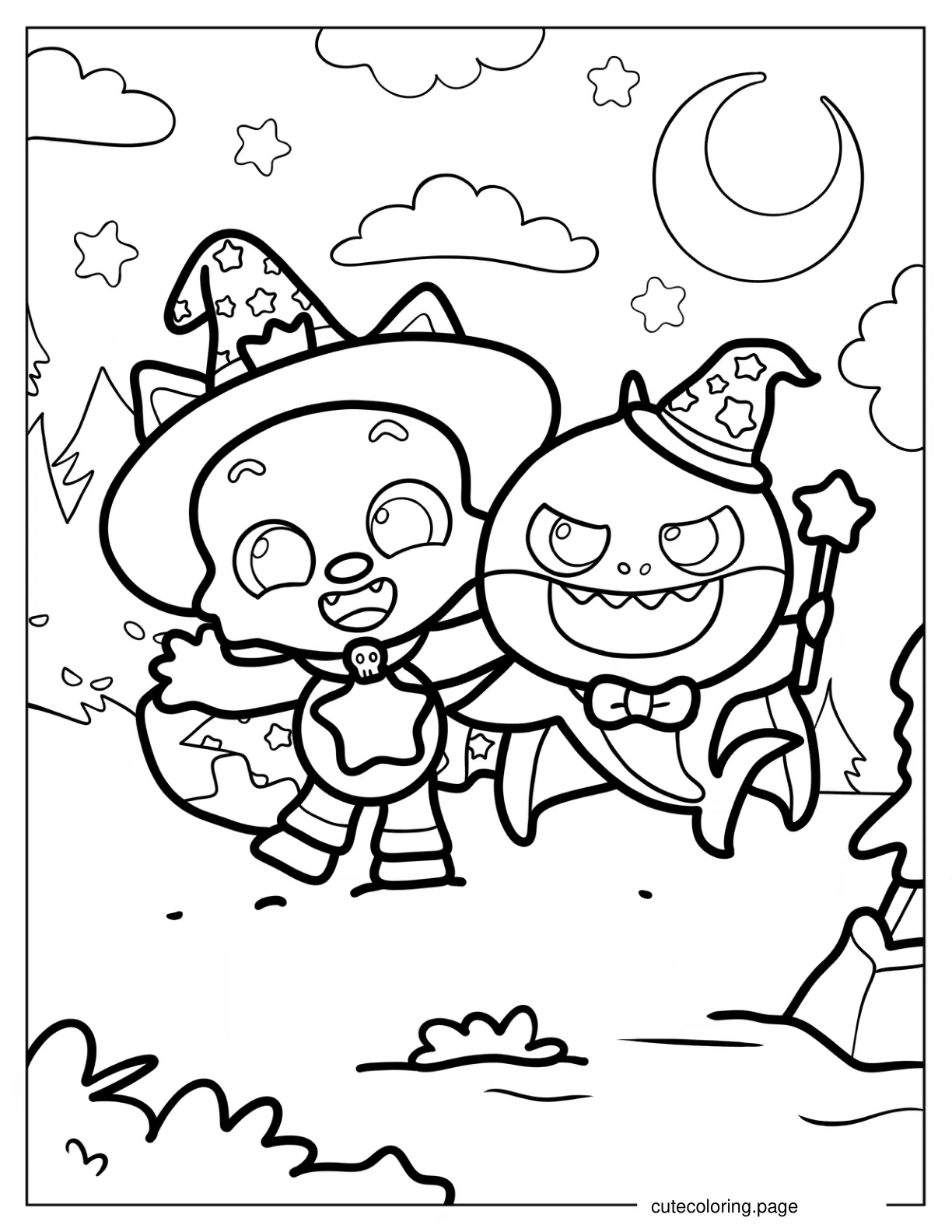 Pinkfong And Baby Shark In Halloween Costumes Coloring Sheet coloring page