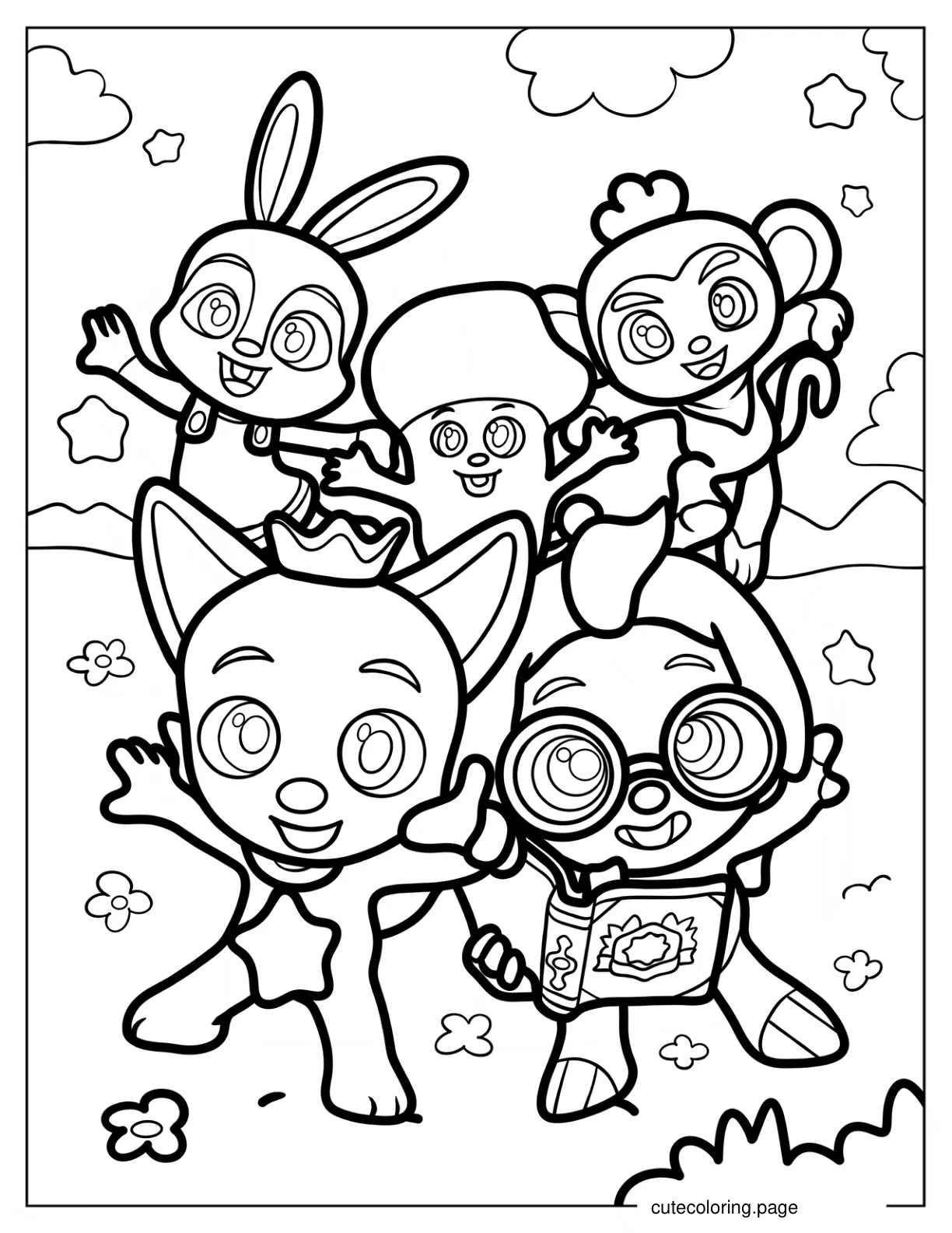 Pinkfong Hogi Jeni Myan And Poki Coloring Page coloring page