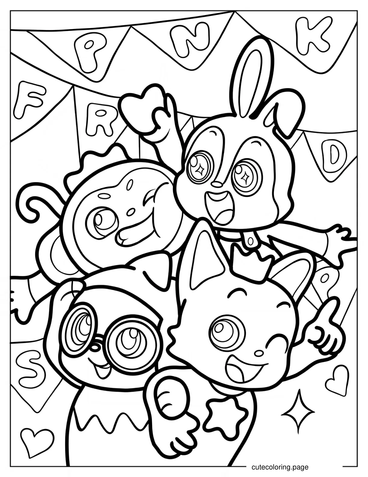 Pinkfong In A Party With Hogi Jeni And Poki coloring page