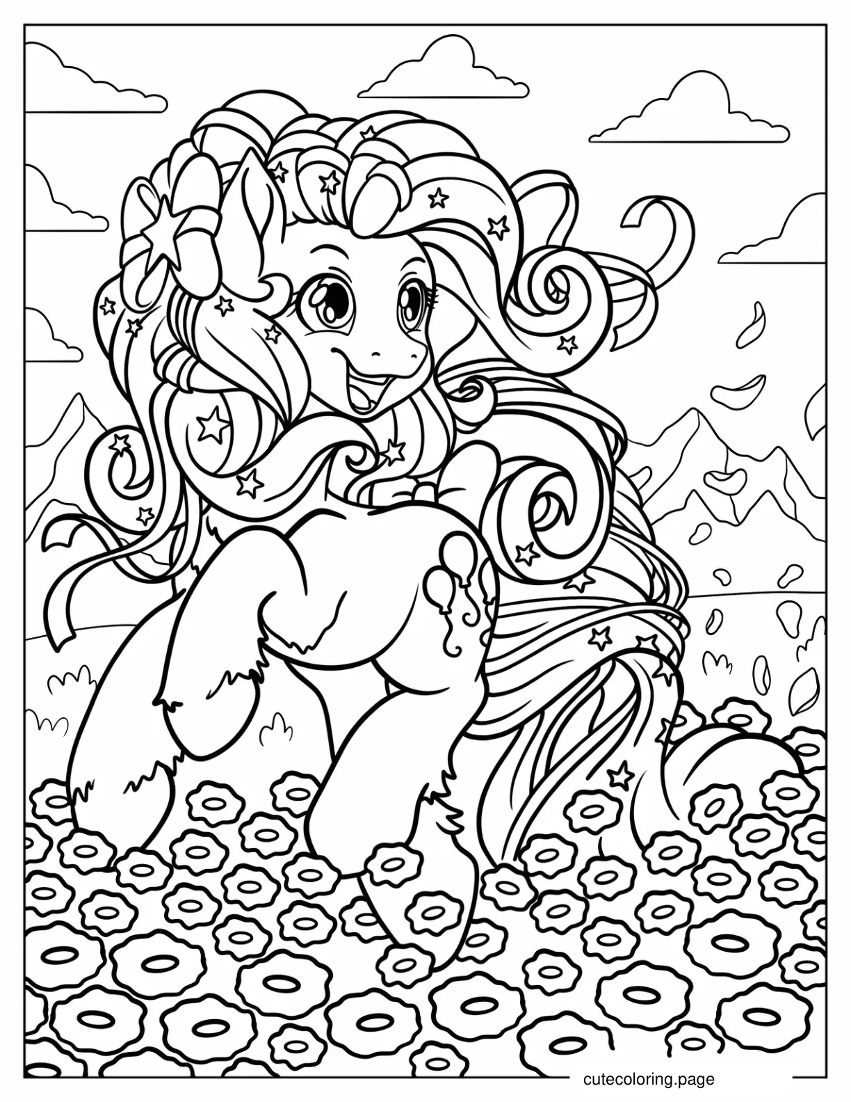 Beautiful Pinkie Pie With Flowing Hair On A Flower Field coloring page