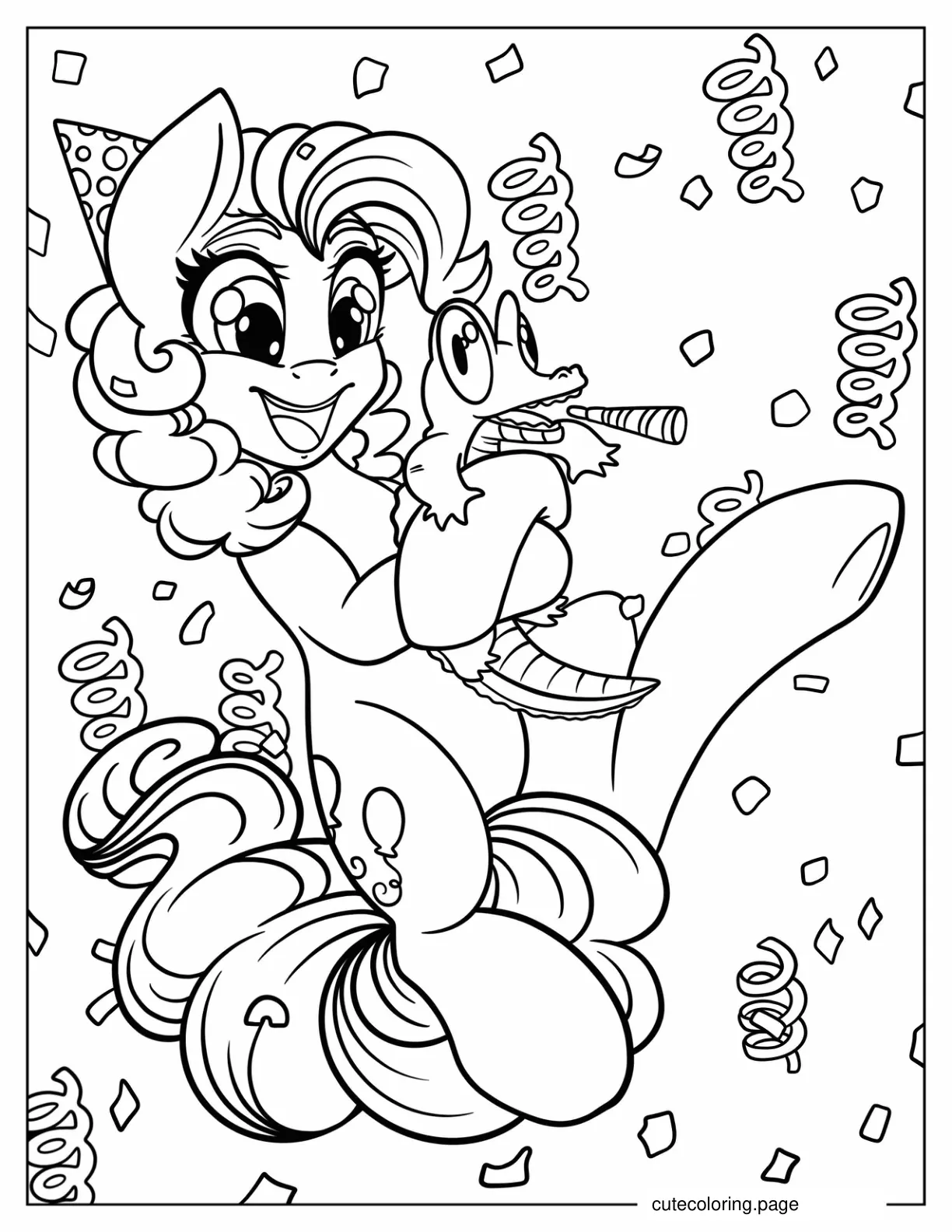 Birthday Girl Pinkie Pie Hugging A Lizard Coloring Page coloring page