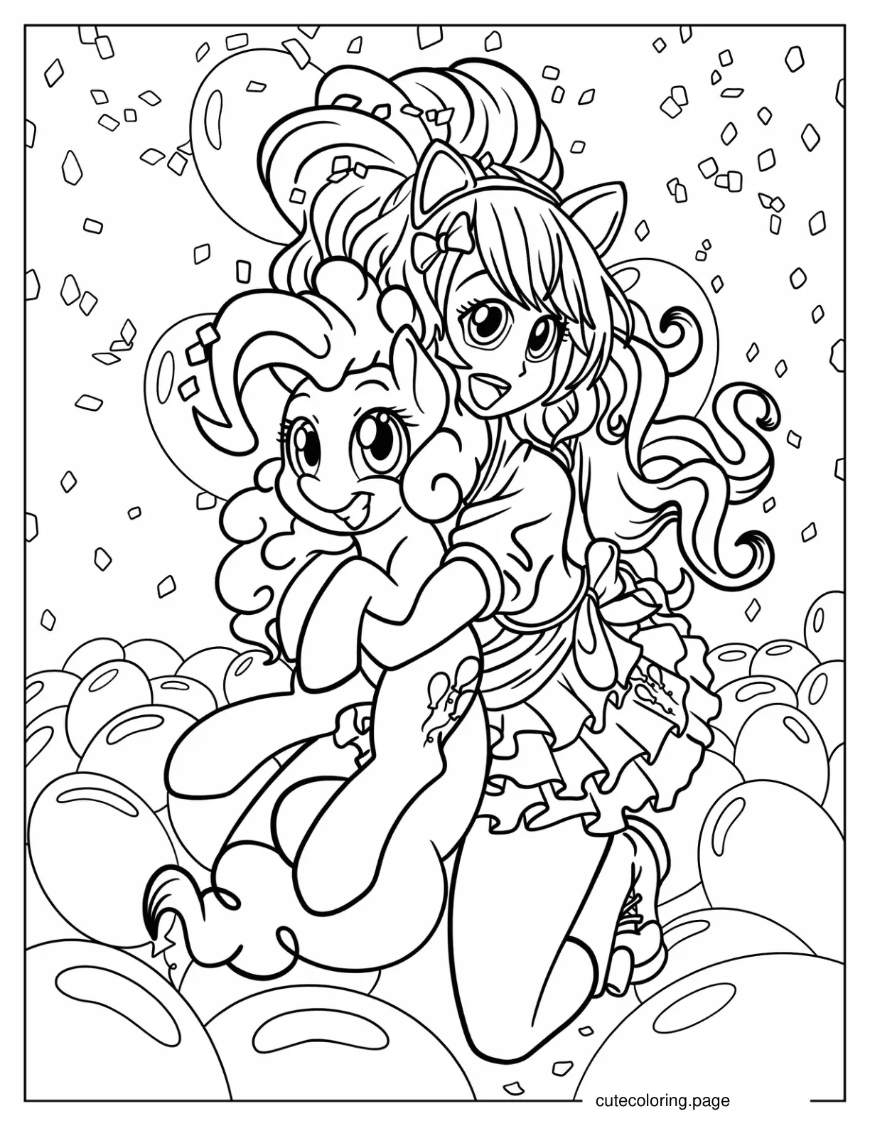 Equestria Girls Pinkie Pie Hugging Pony Pinkie Pie Coloring Page coloring page