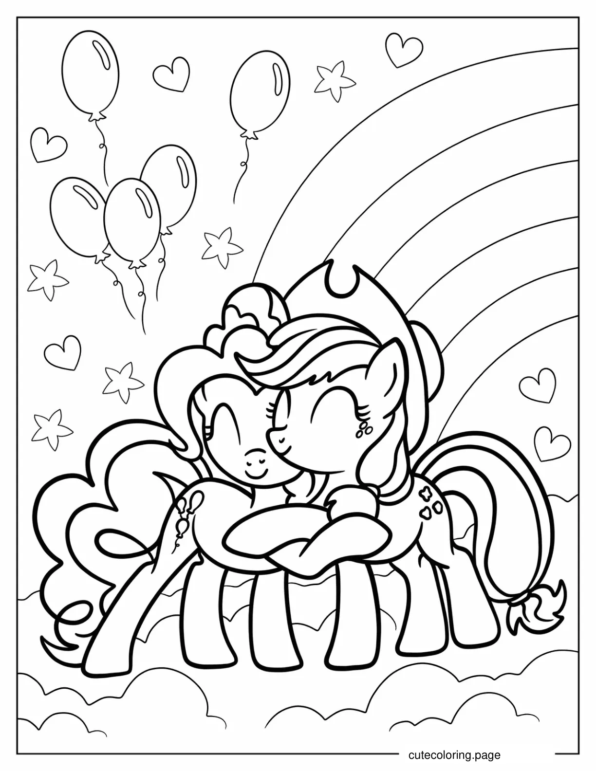 Pinkie Pie And Applejack Hugging On A Cloud Coloring Page coloring page