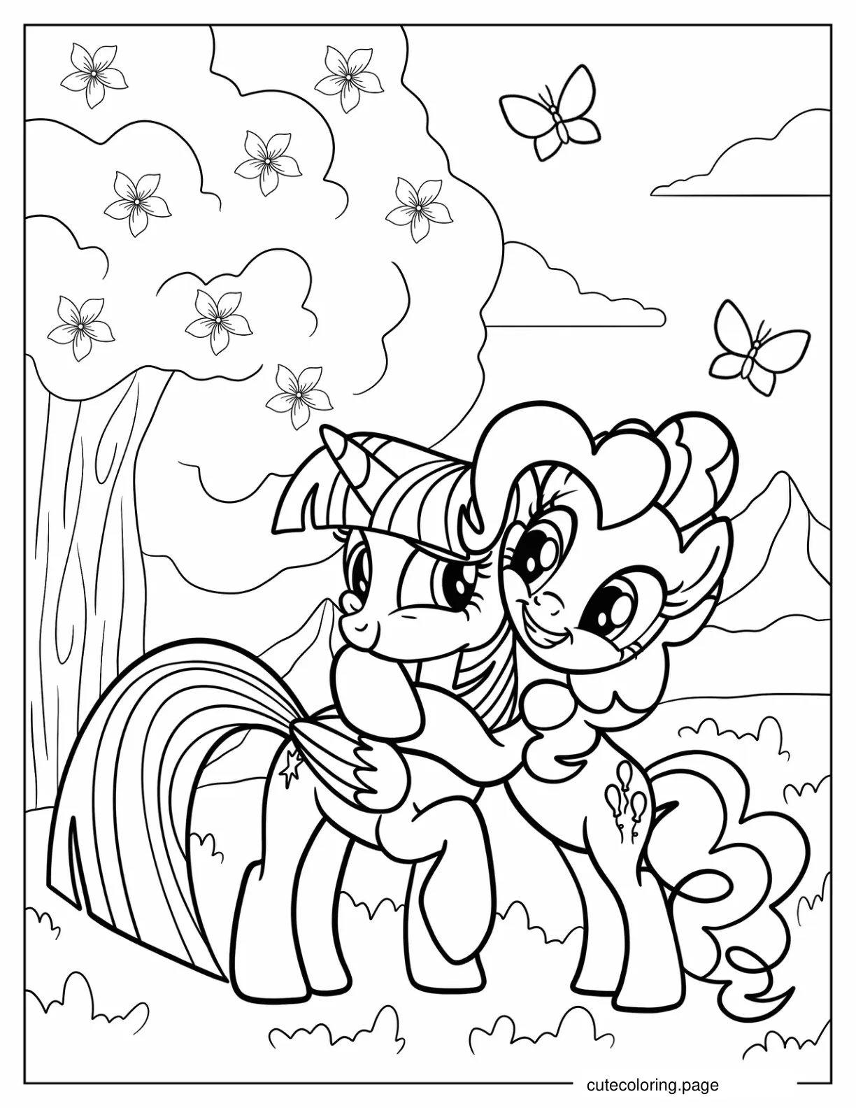 Pinkie Pie Hugging Twilight Sparkle coloring page