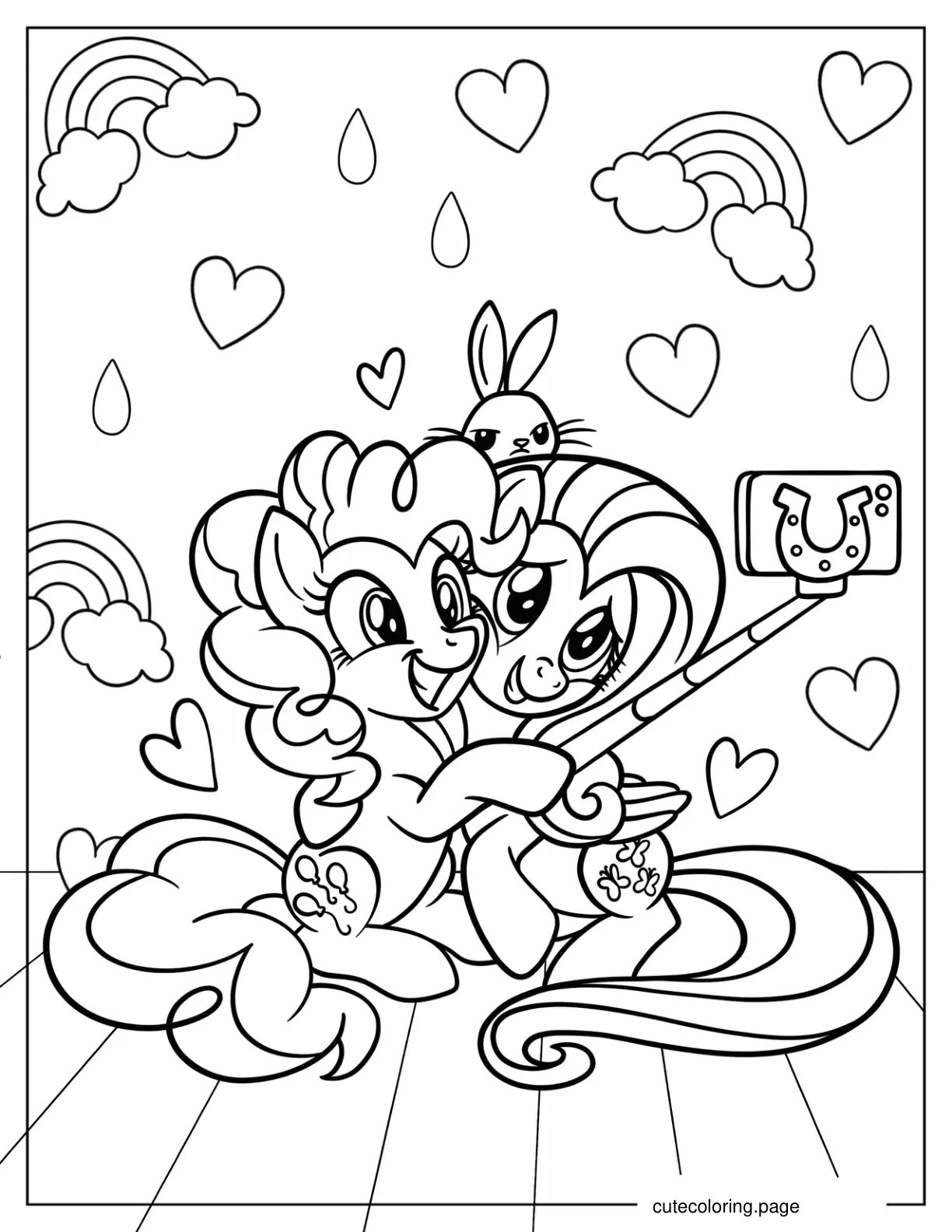 Pinkie Pie Taking A Selfie With Fluttershy Coloring Page coloring page