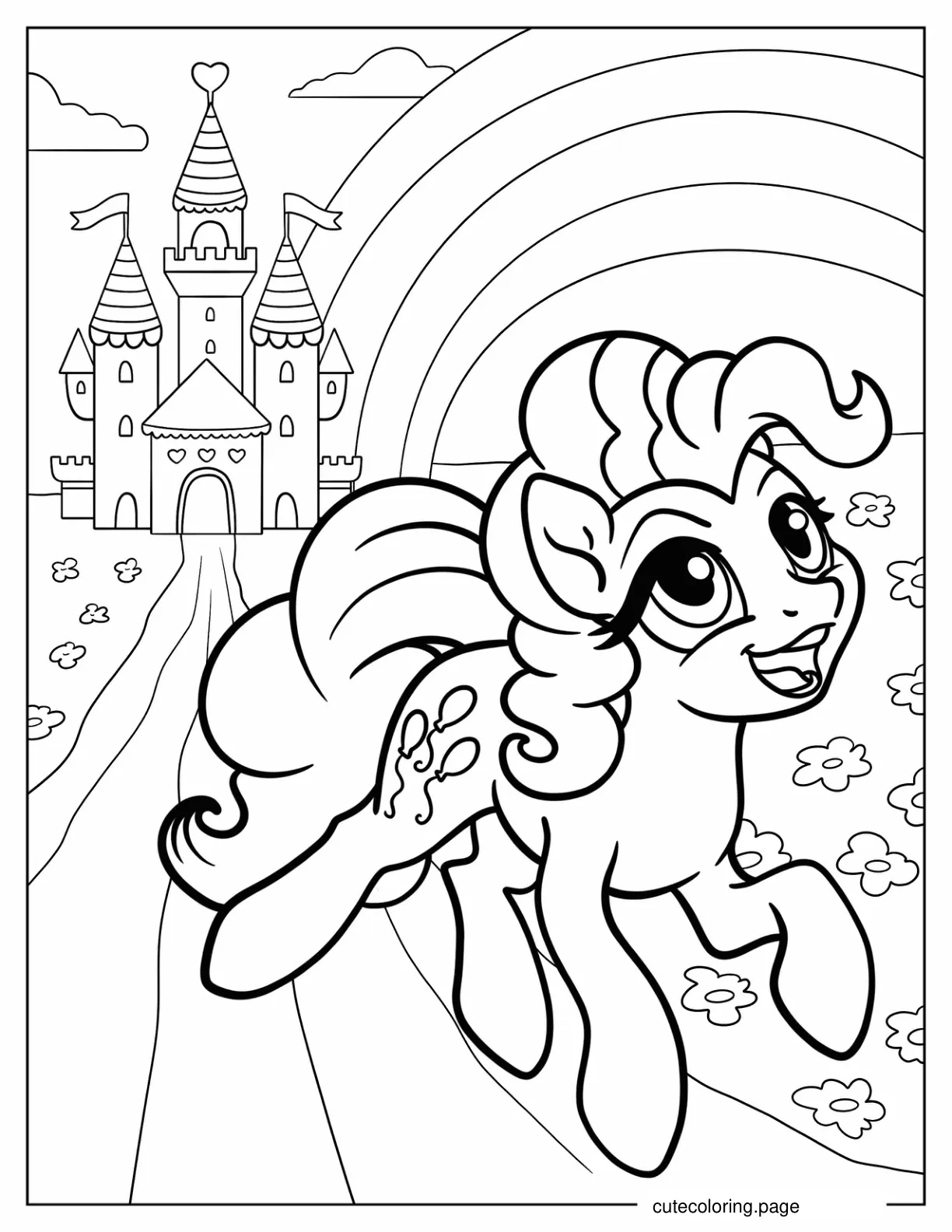 Pinkie Pie Trotting Outside Of A Castle Coloring Sheet coloring page