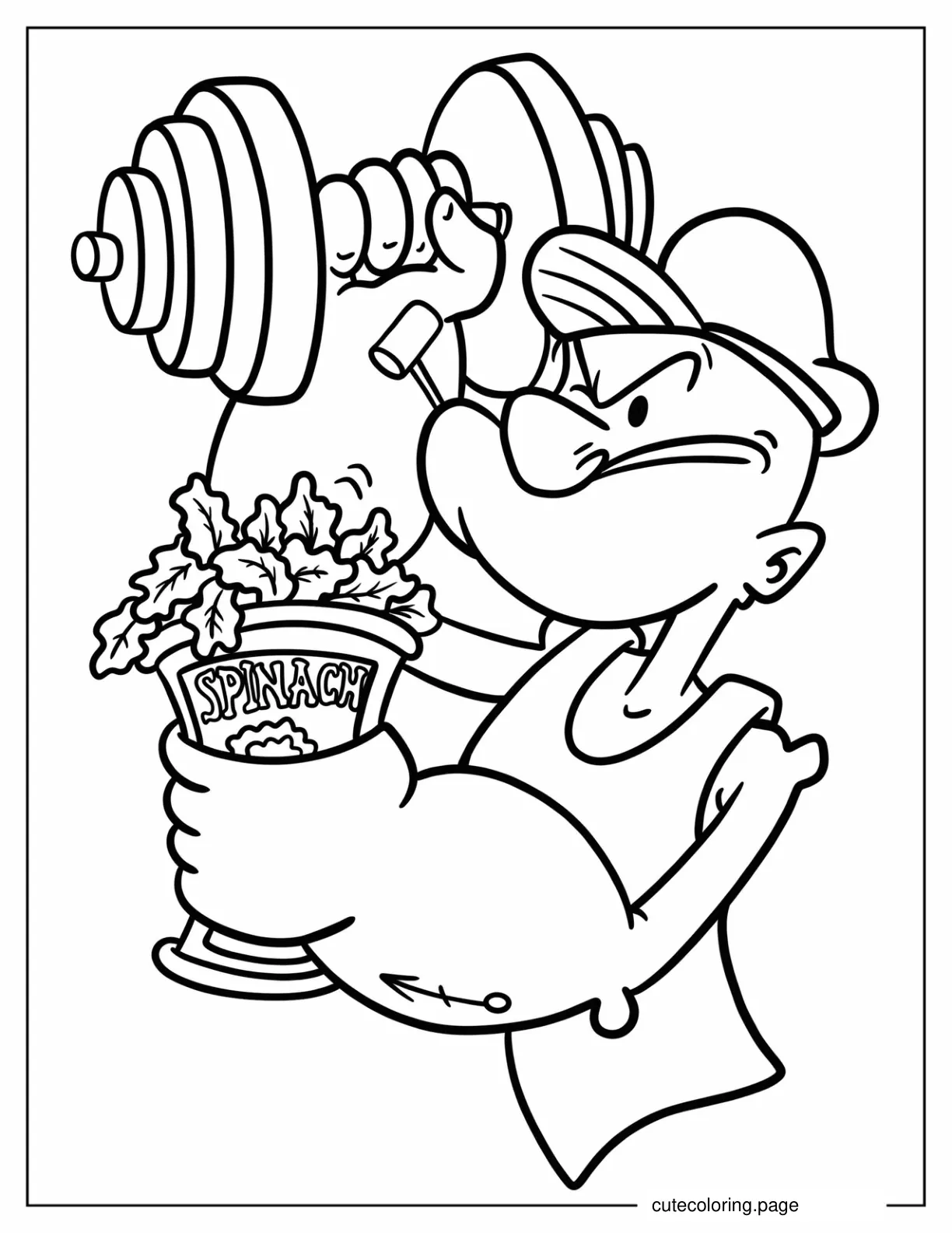 Easy Popeye Lifting Dumbbell While Holding Spinach Coloring Page For Kids coloring page