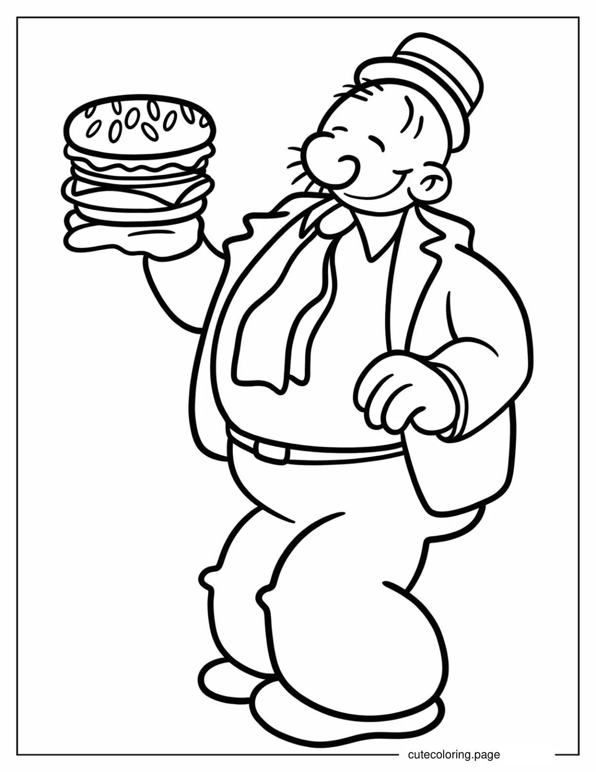 J. Wellington Wimpy Holding Cheeseburger coloring page