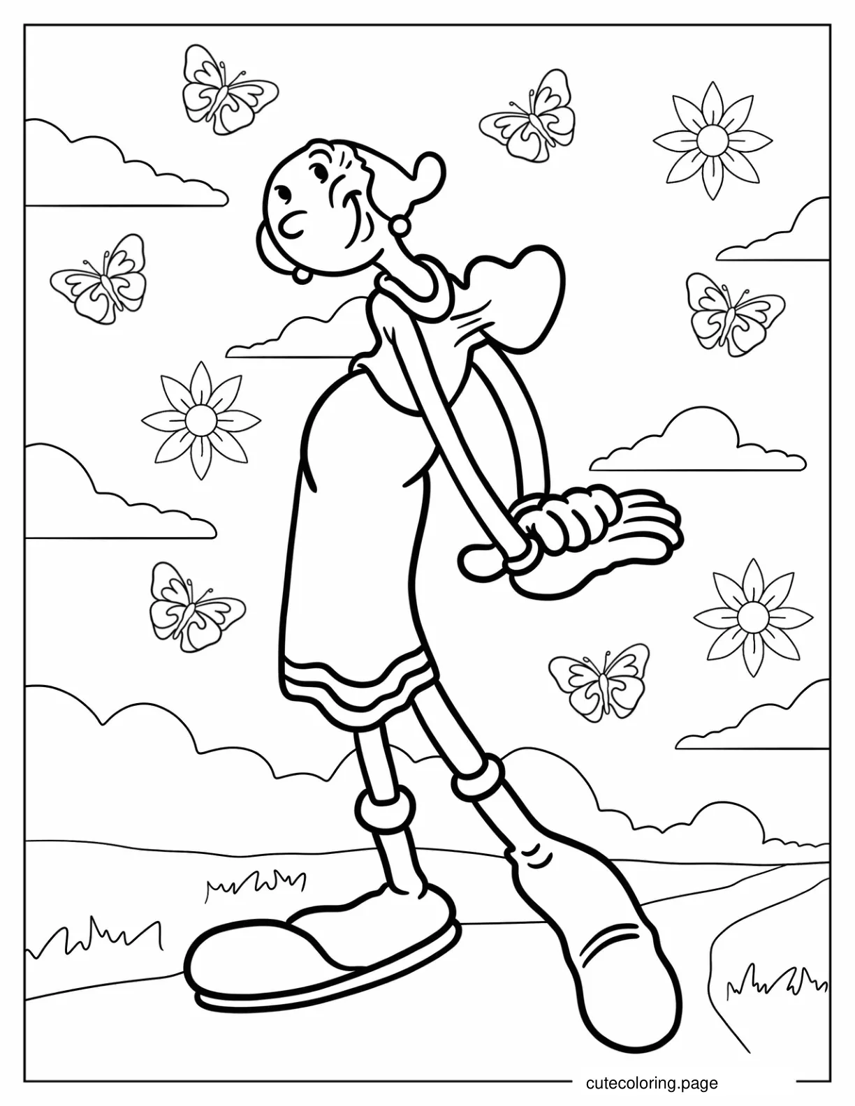 Olive Oyl With Heart Beating Coloring Sheet coloring page