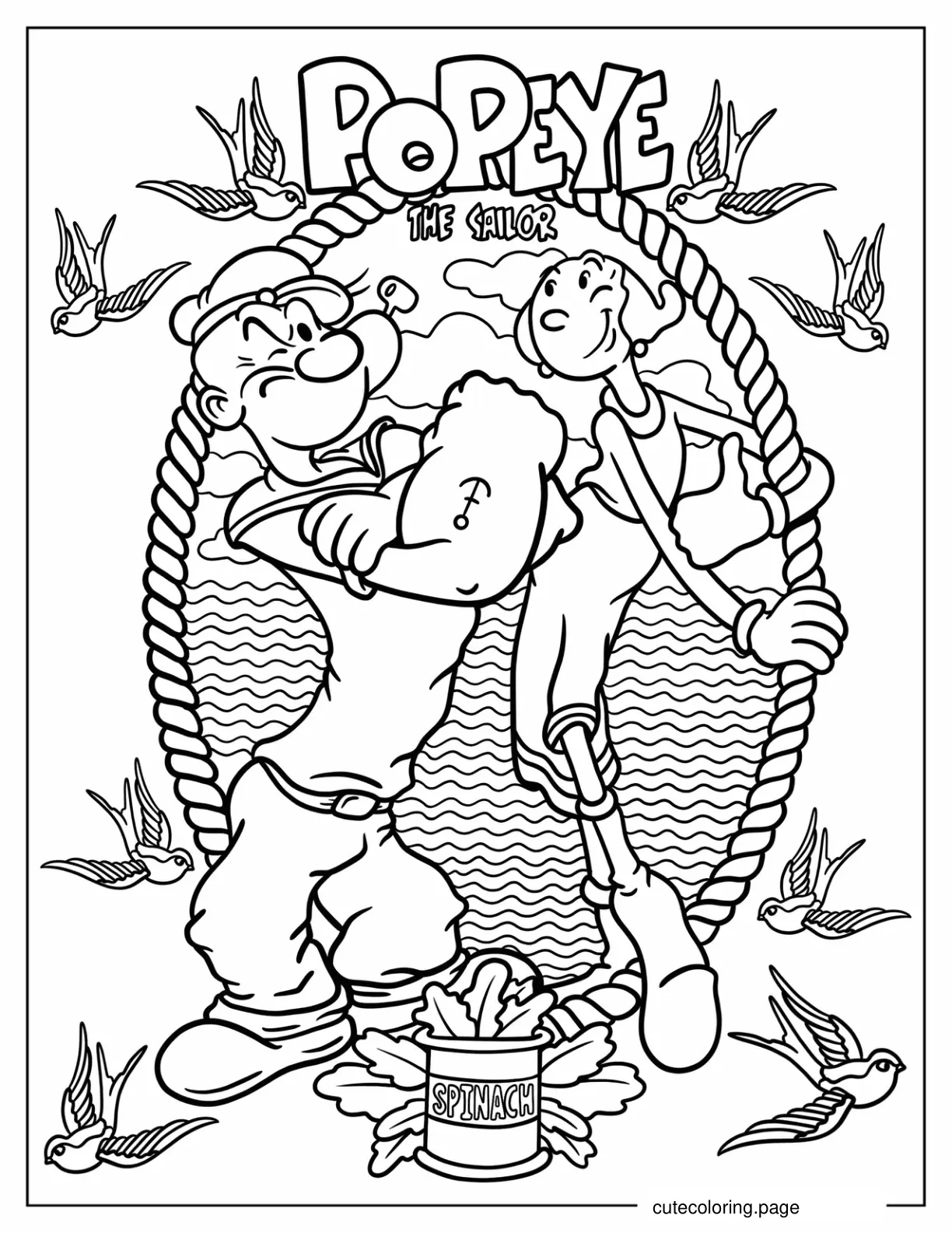 Popeye And Olive At Sea Coloring Page For Kids coloring page