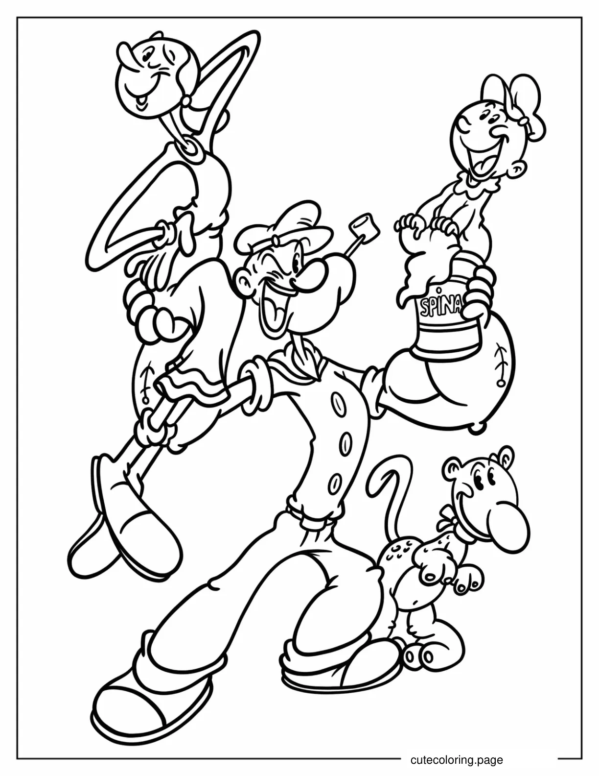 Popeye Carrying Swee_Pea Eugene And Olive Oyl coloring page