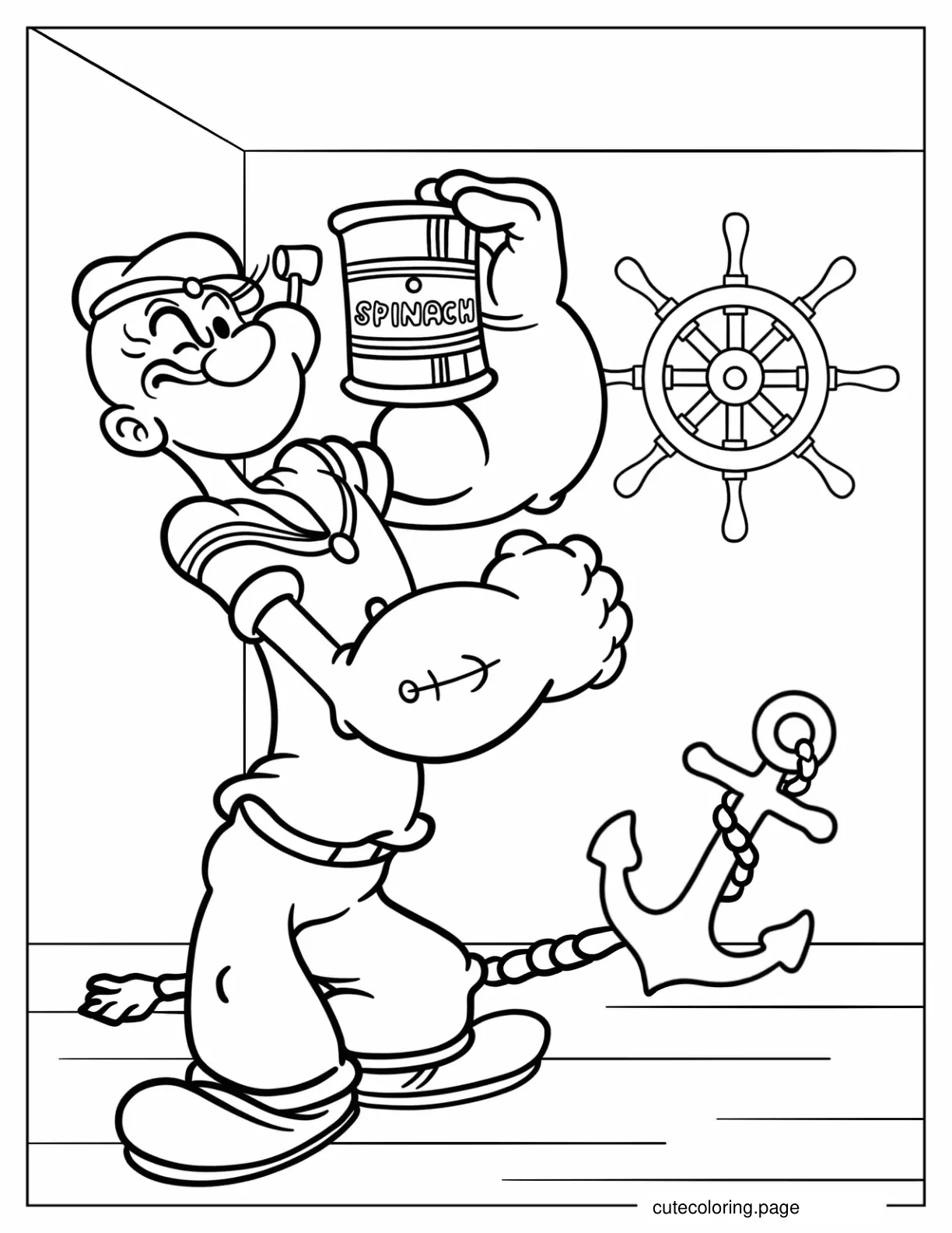 Popeye Holding Up Can Of Spinach coloring page