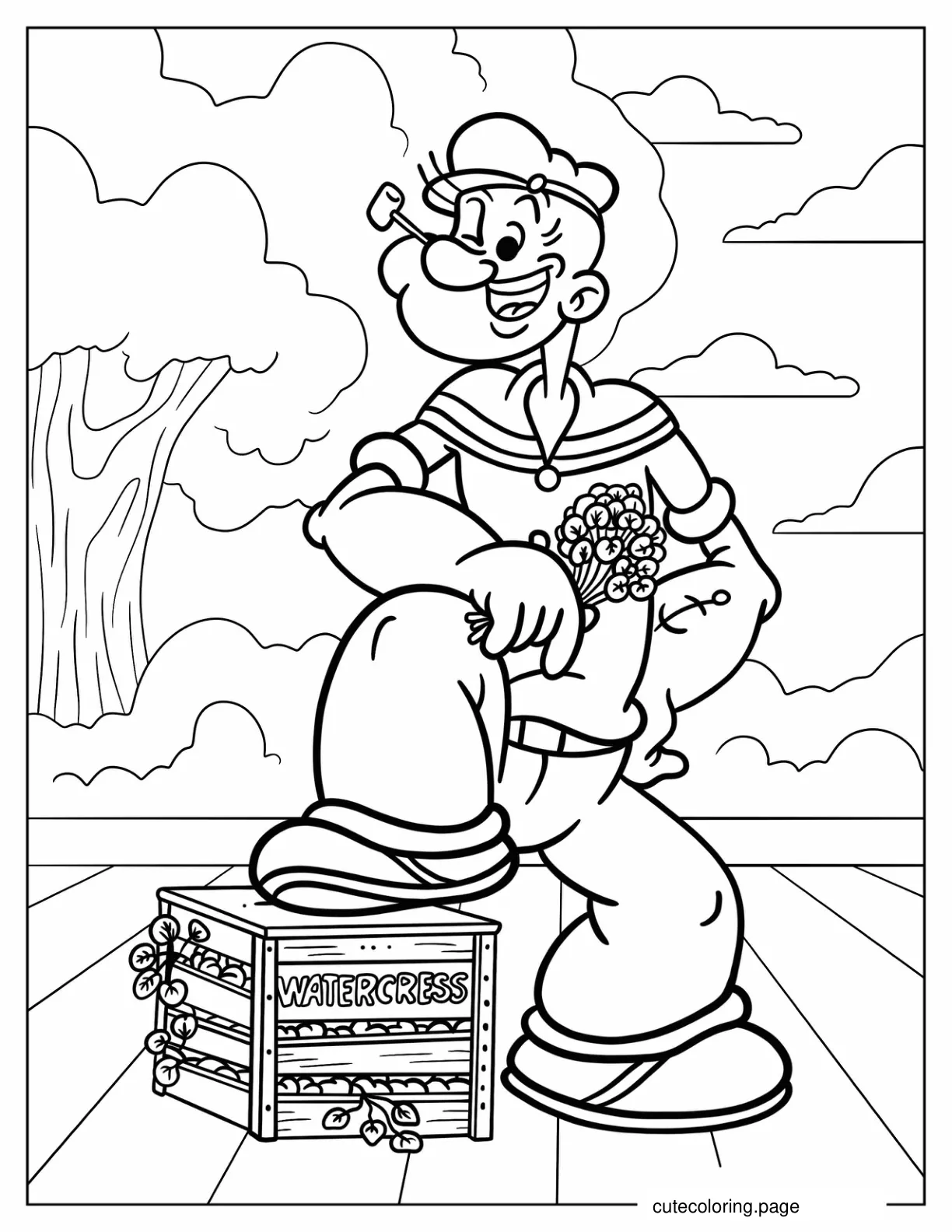 Popeye Holding Watercress Coloring Sheet coloring page