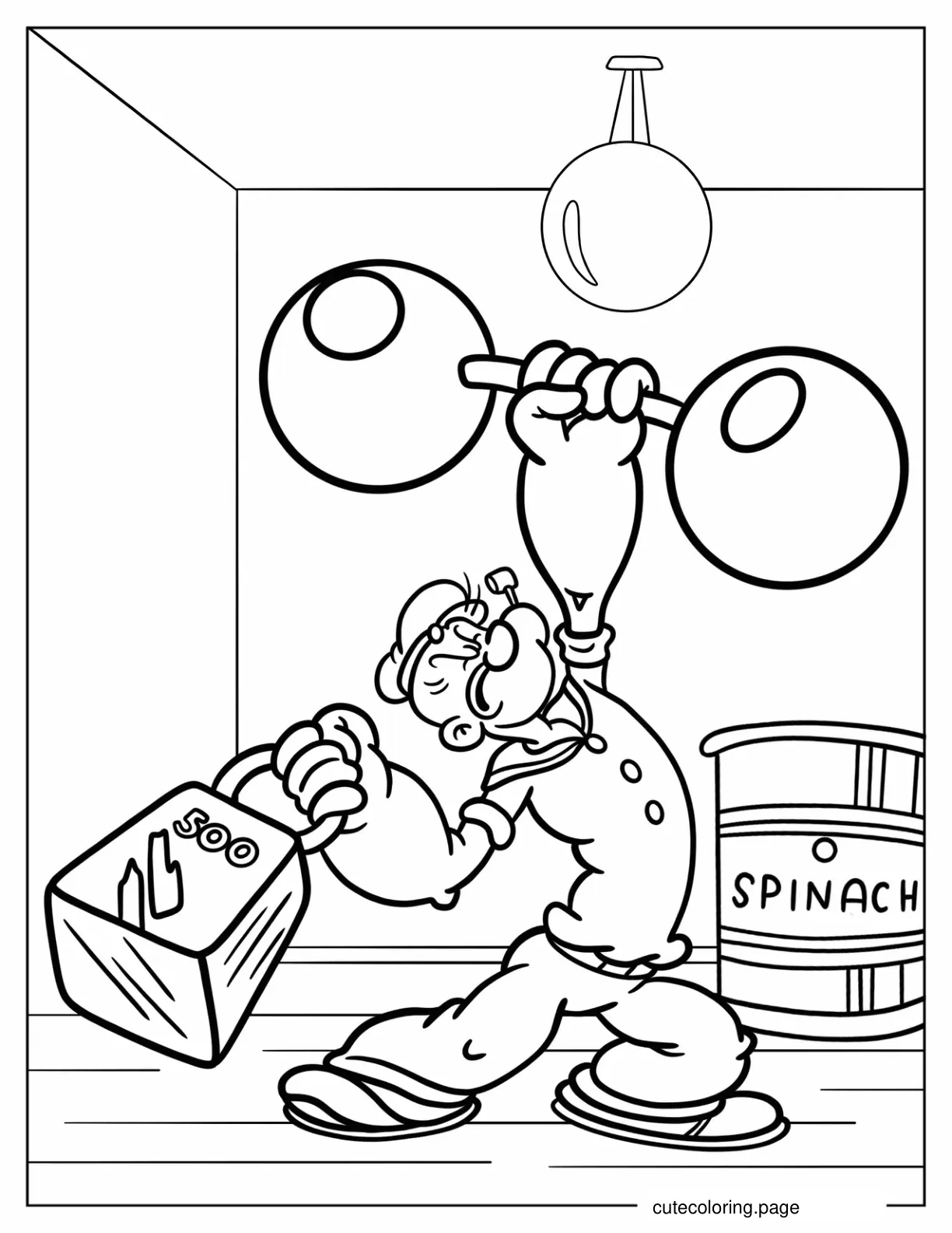 Popeye Lifting Weights coloring page