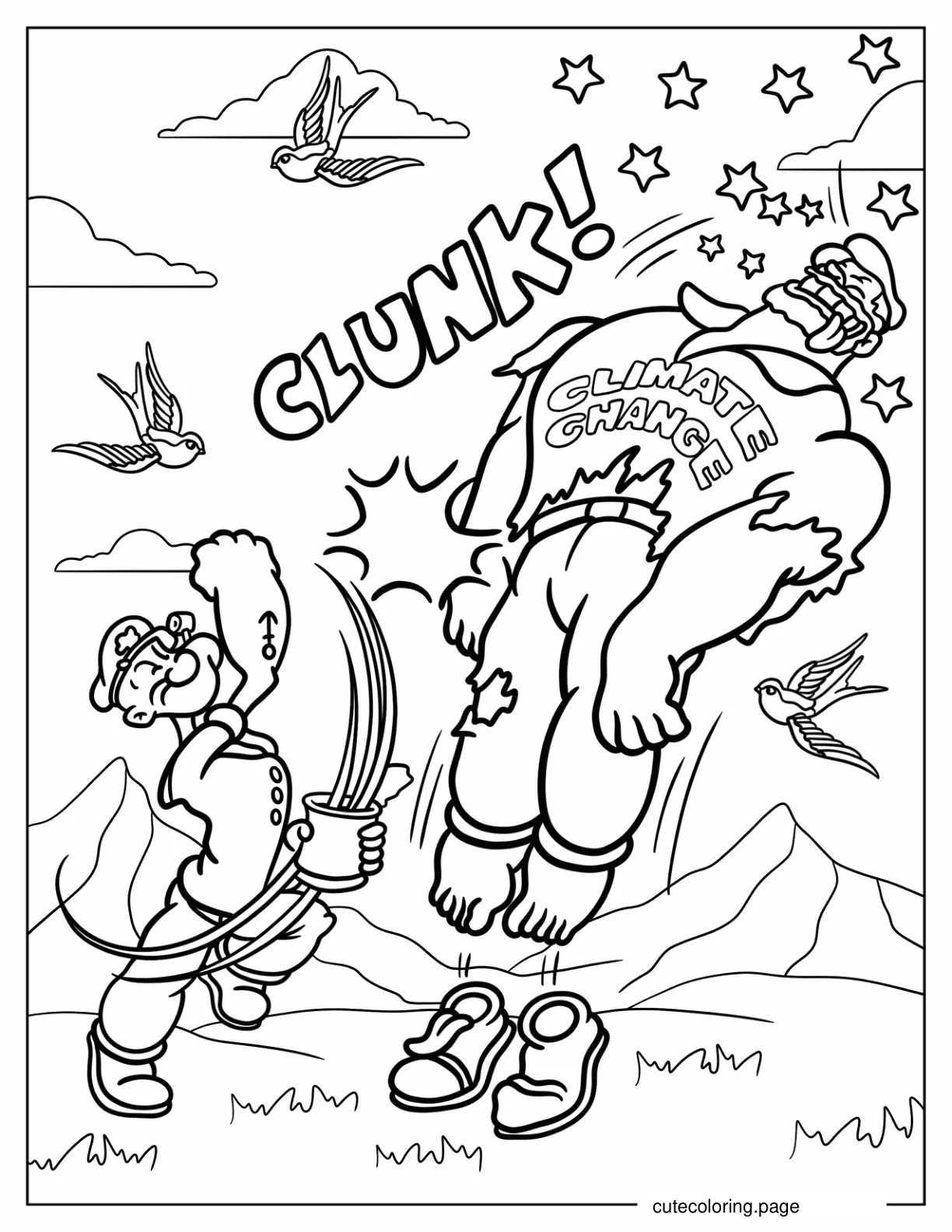 Popeye Punching Bluto Coloring Page coloring page