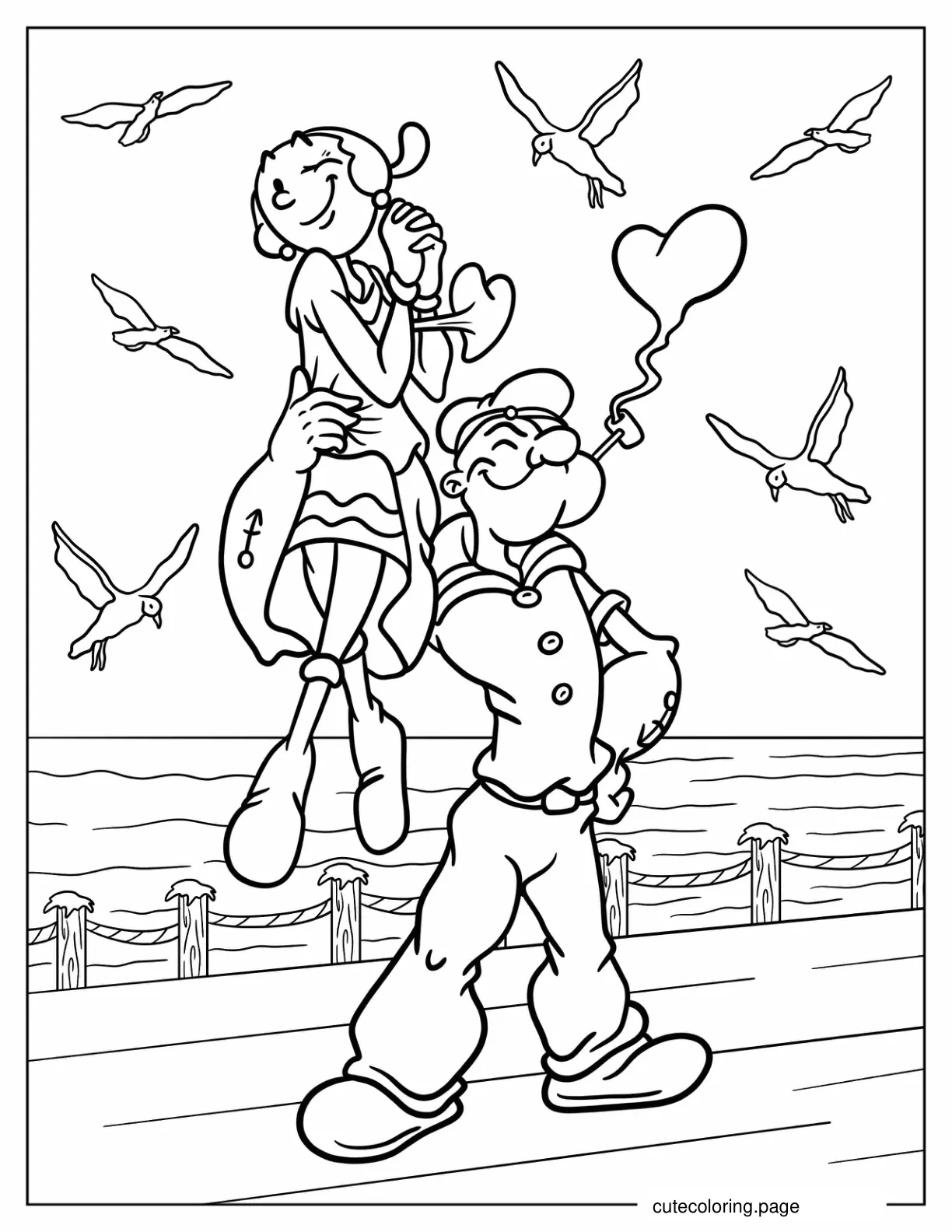 Popeye The Sailor Man Carrying Olive Oyl On His Shoulder coloring page