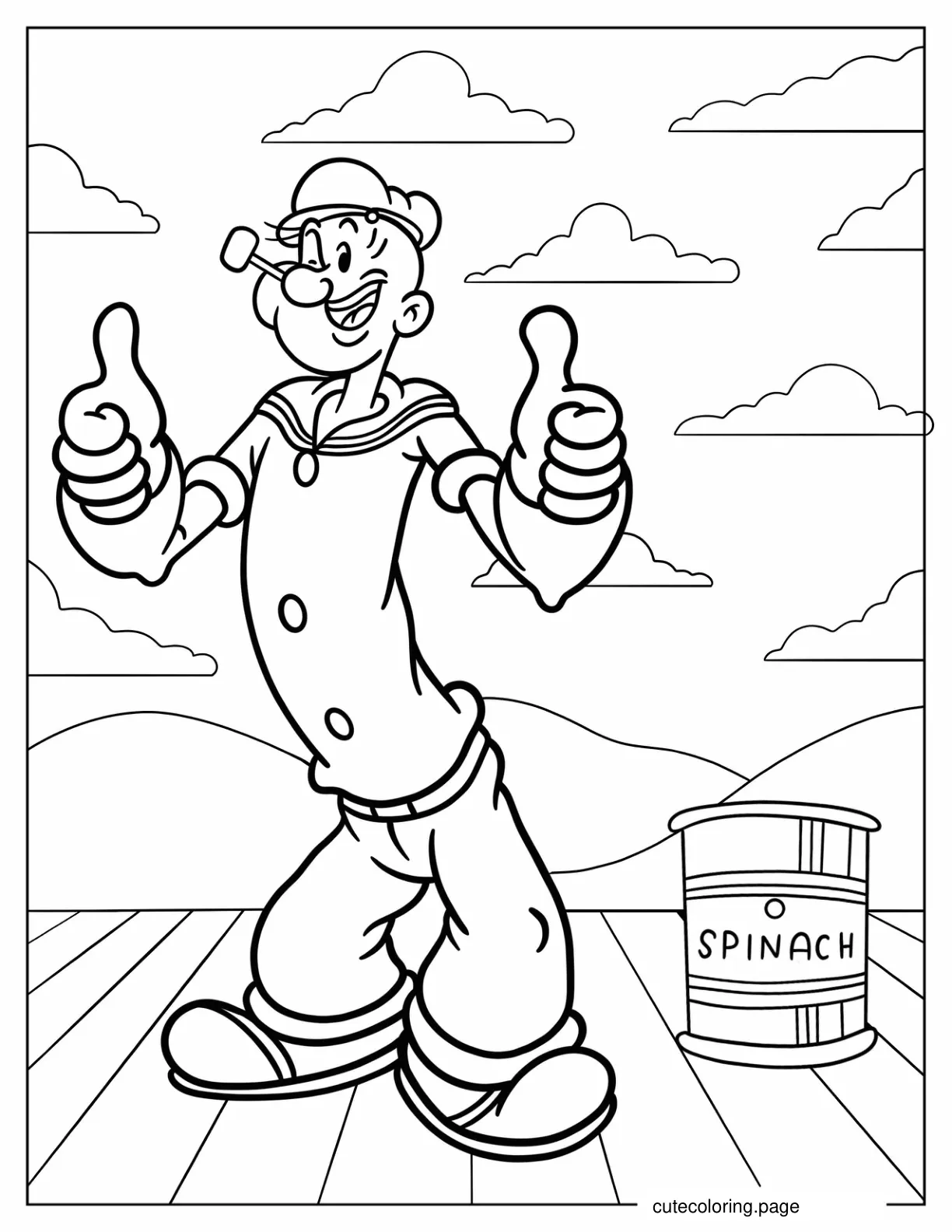 Simple Popeye Giving Two Thumbs Up Coloring Page For Kids coloring page