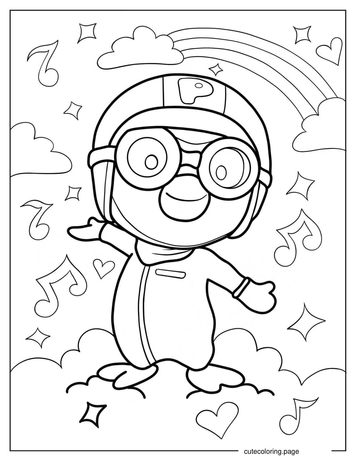 Easy Pororo In The Clouds Coloring Page For Kids coloring page