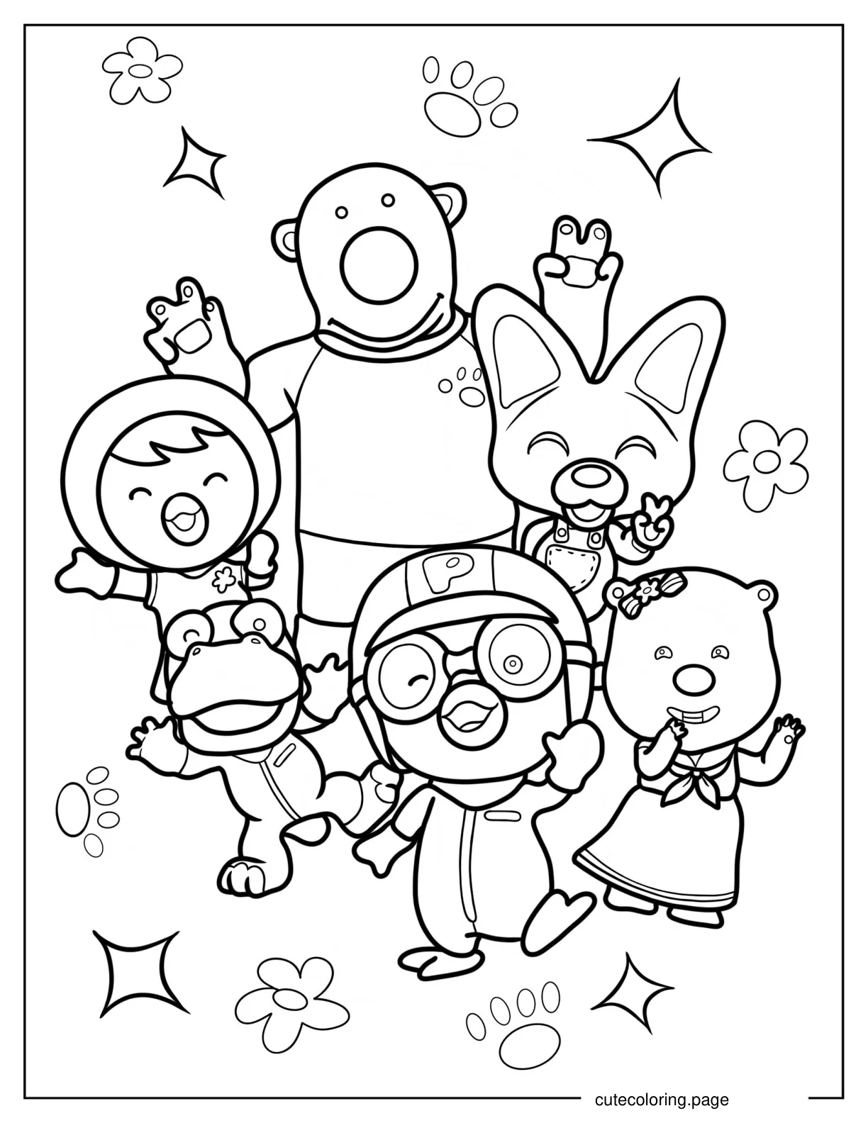 Happy Pororo With Loopy Eddy Petty Crong And Poby Coloring Page coloring page