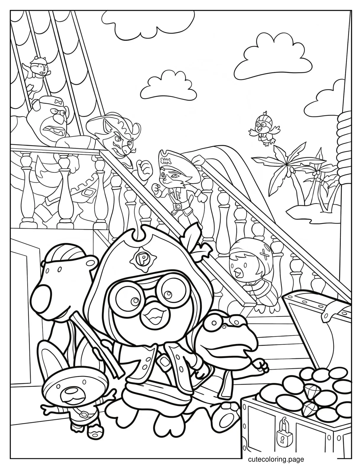 Pirate Pororo Eddy Poby Crong And Friends In Pirate Ship Coloring Page For Kids coloring page