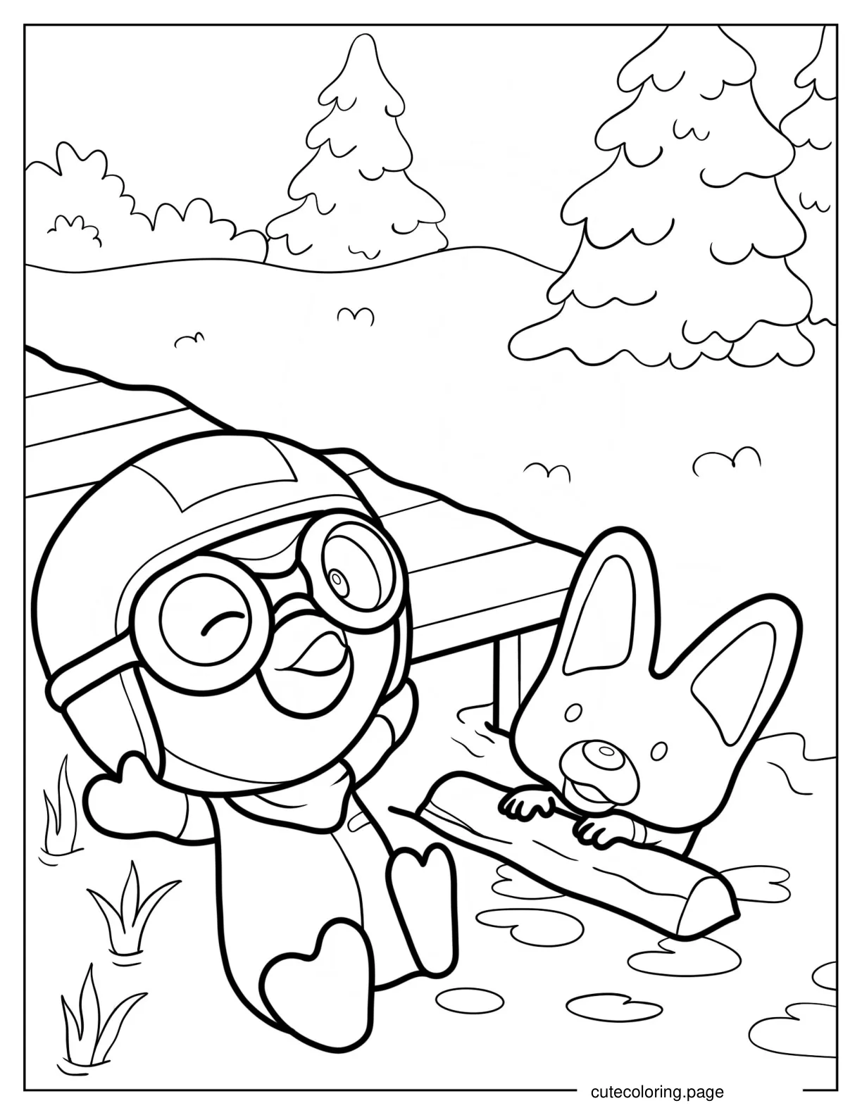 Pororo And Eddy Swimming In A Lake Coloring Sheet coloring page