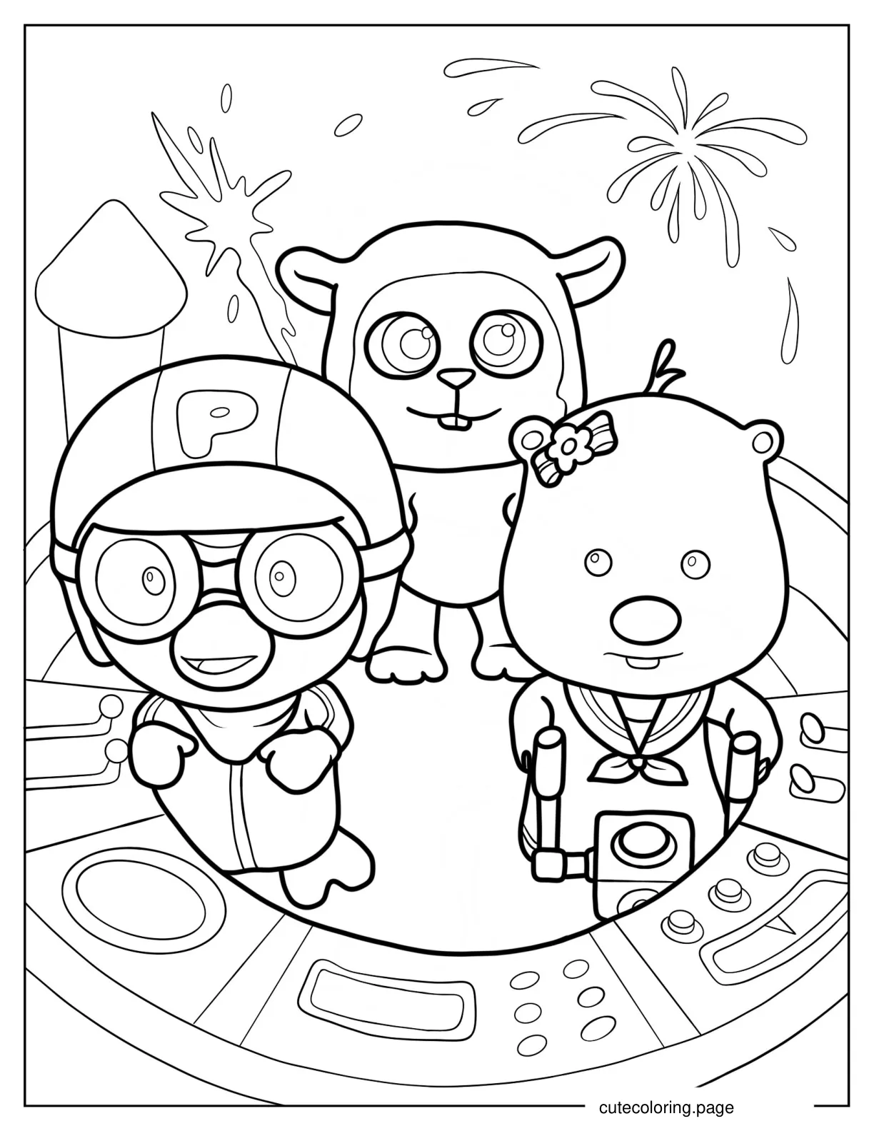 Pororo And Loopy Controlling Spaceship coloring page