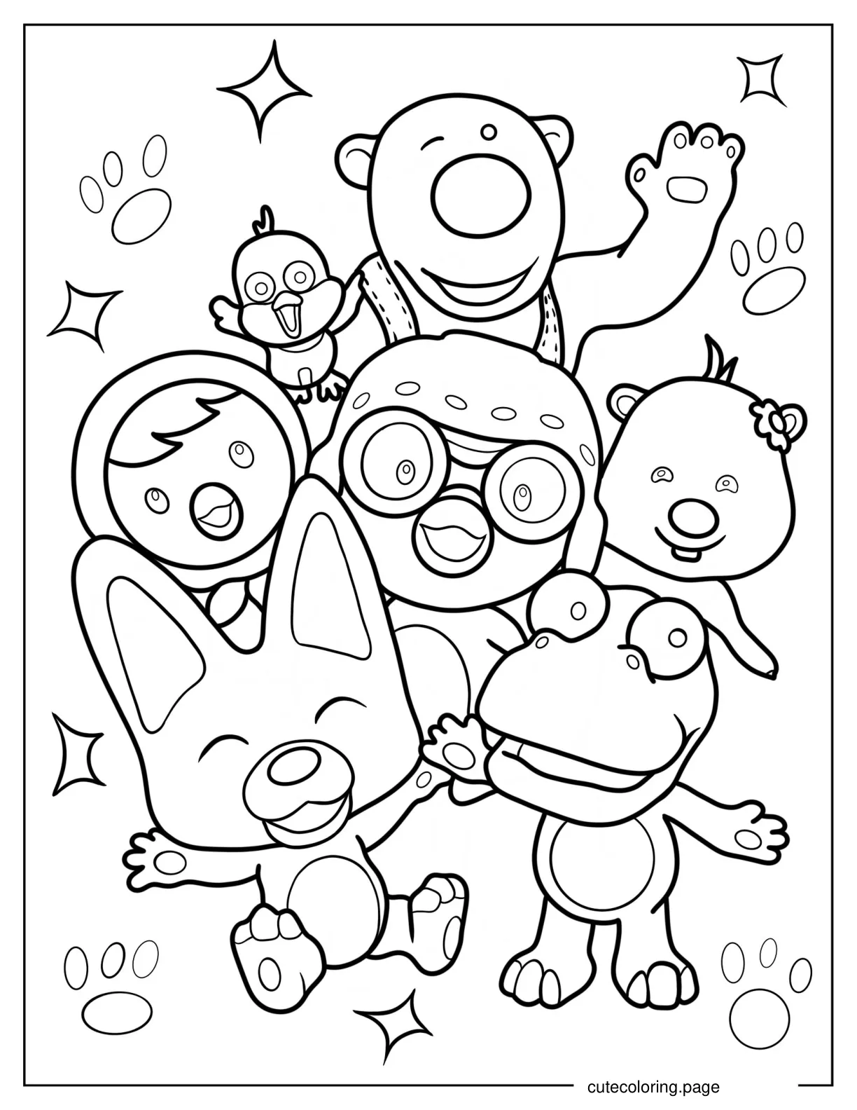 Pororo Petty Loopy Eddy Poby Harry Tongtong And Rody coloring page