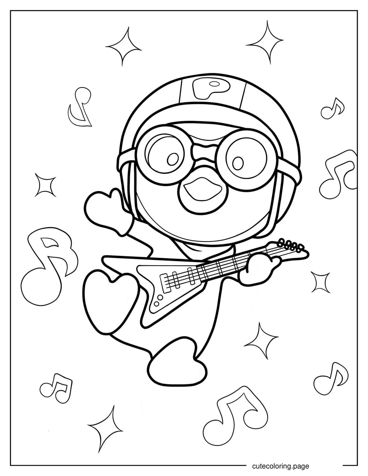 Pororo Playing Guitar Coloring Page For Kids coloring page