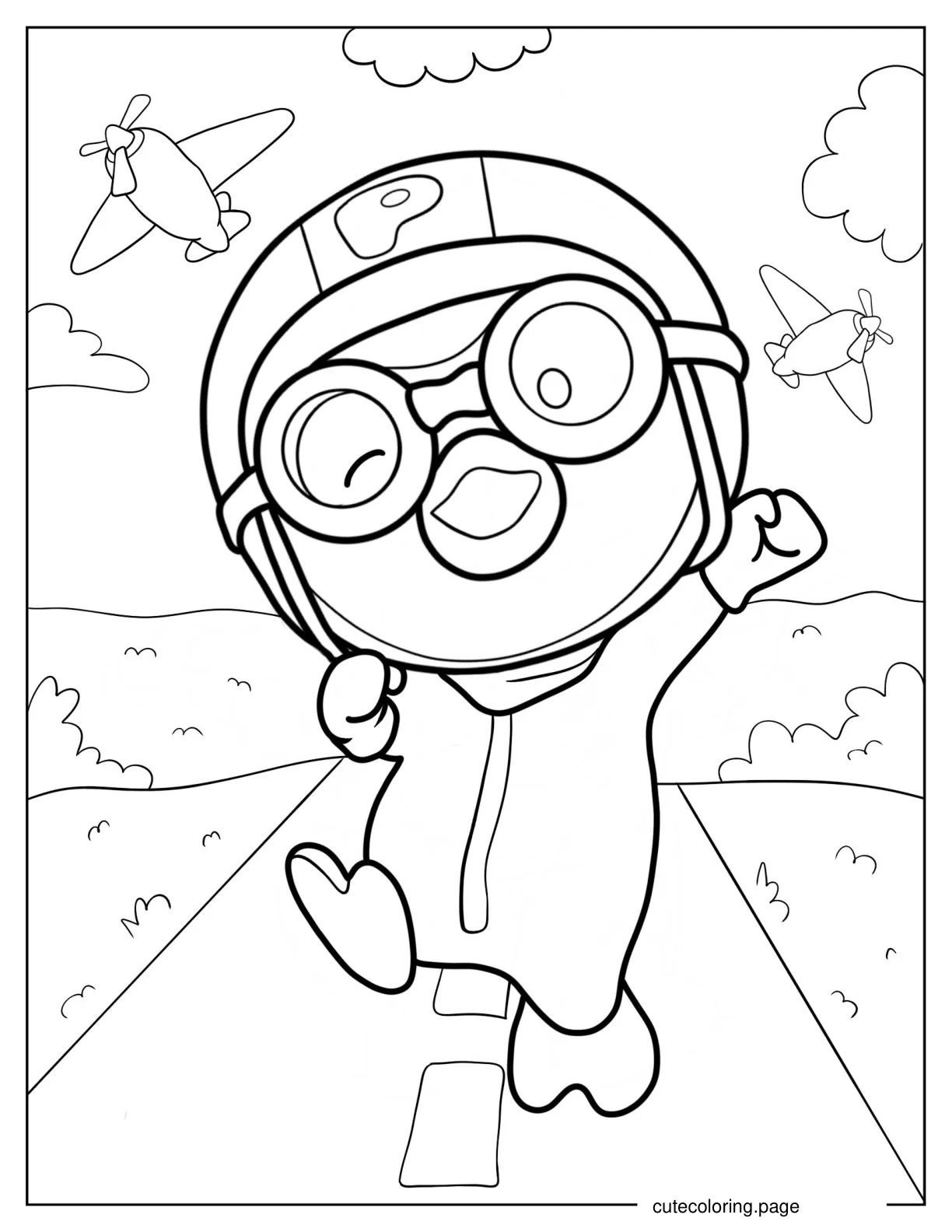 Simple Outline Of Pororo Cheering Coloring Sheet coloring page