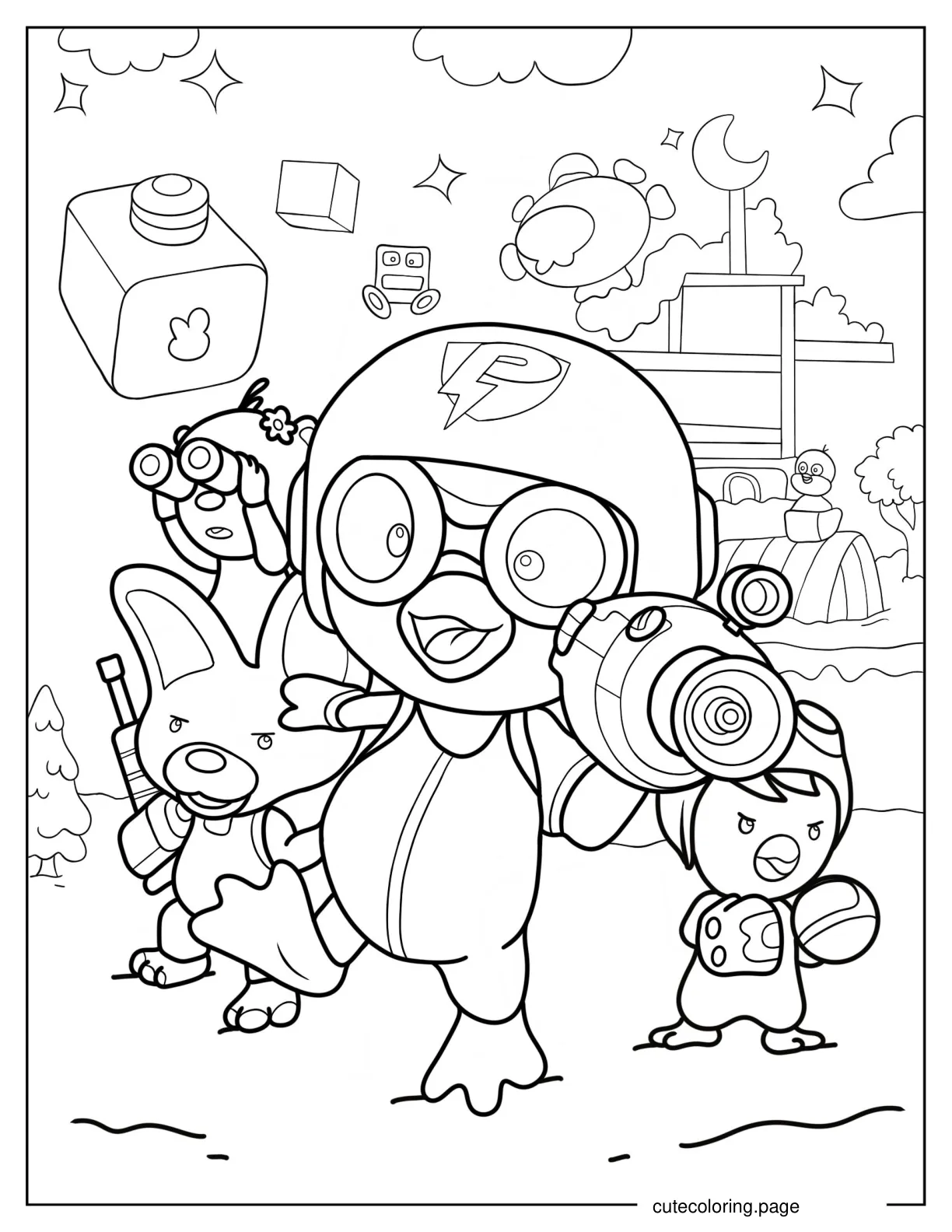 Virus Buster Pororo With Petty Eddy And Loopy Coloring Sheet For Kids coloring page