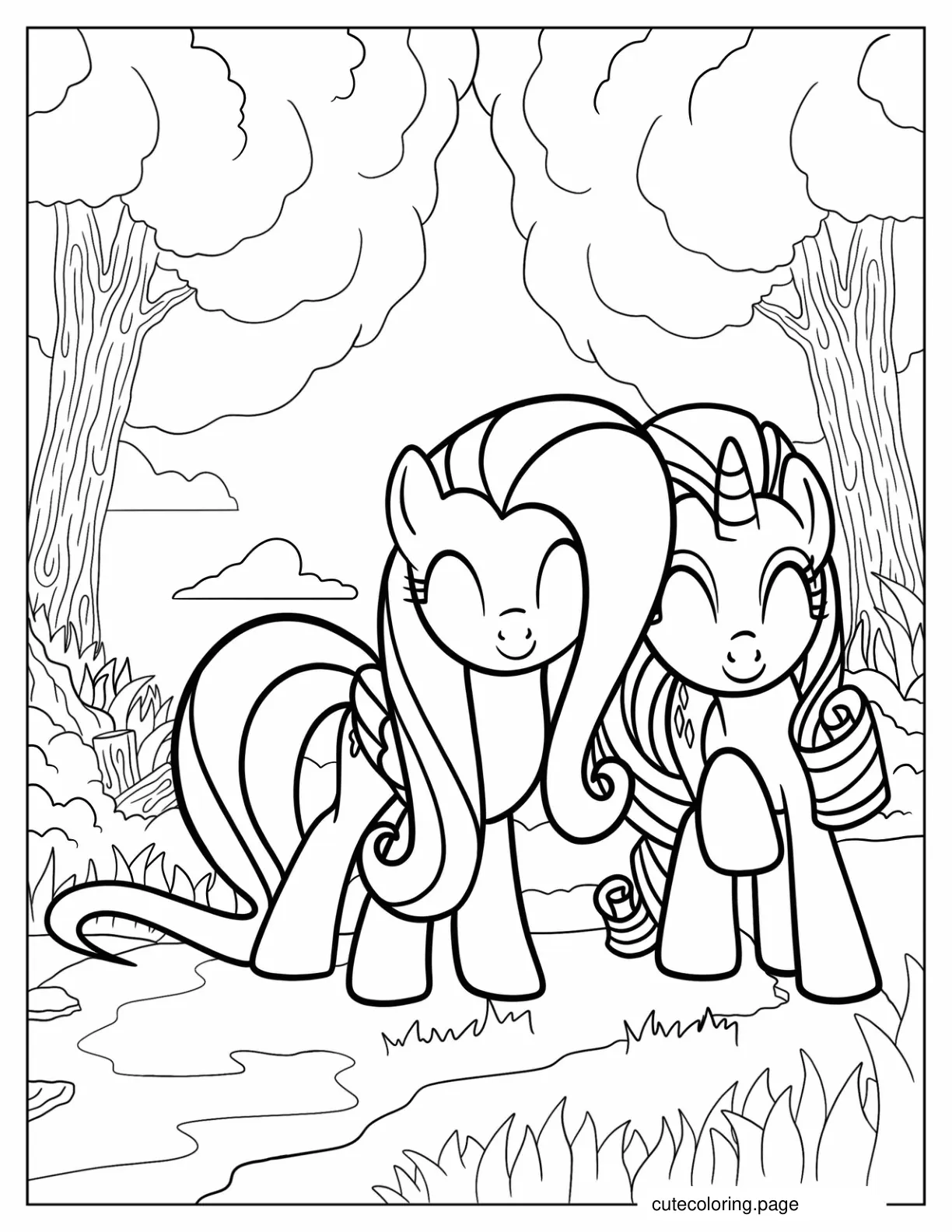 Cute With Fluttershy With Rarity Coloring Page For Kids coloring page