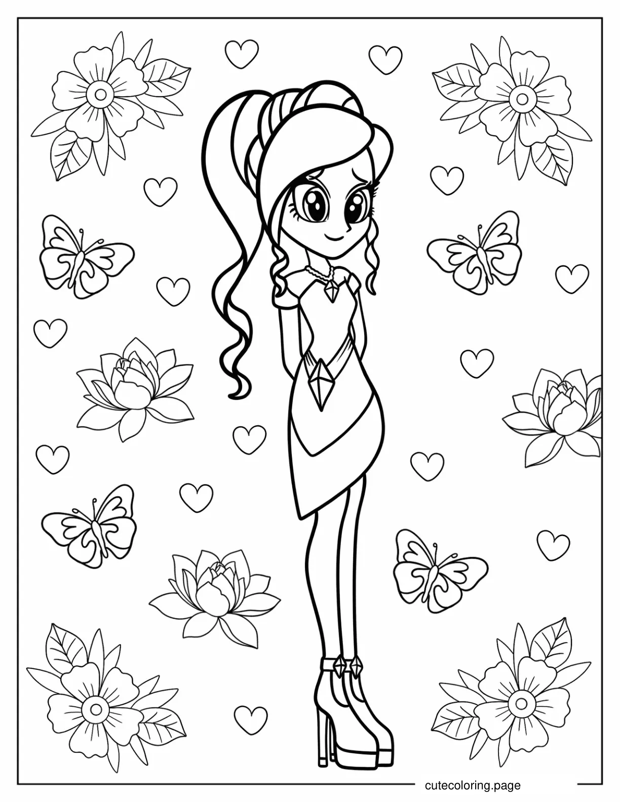 Equestria Girls Rarity With Floral Background coloring page