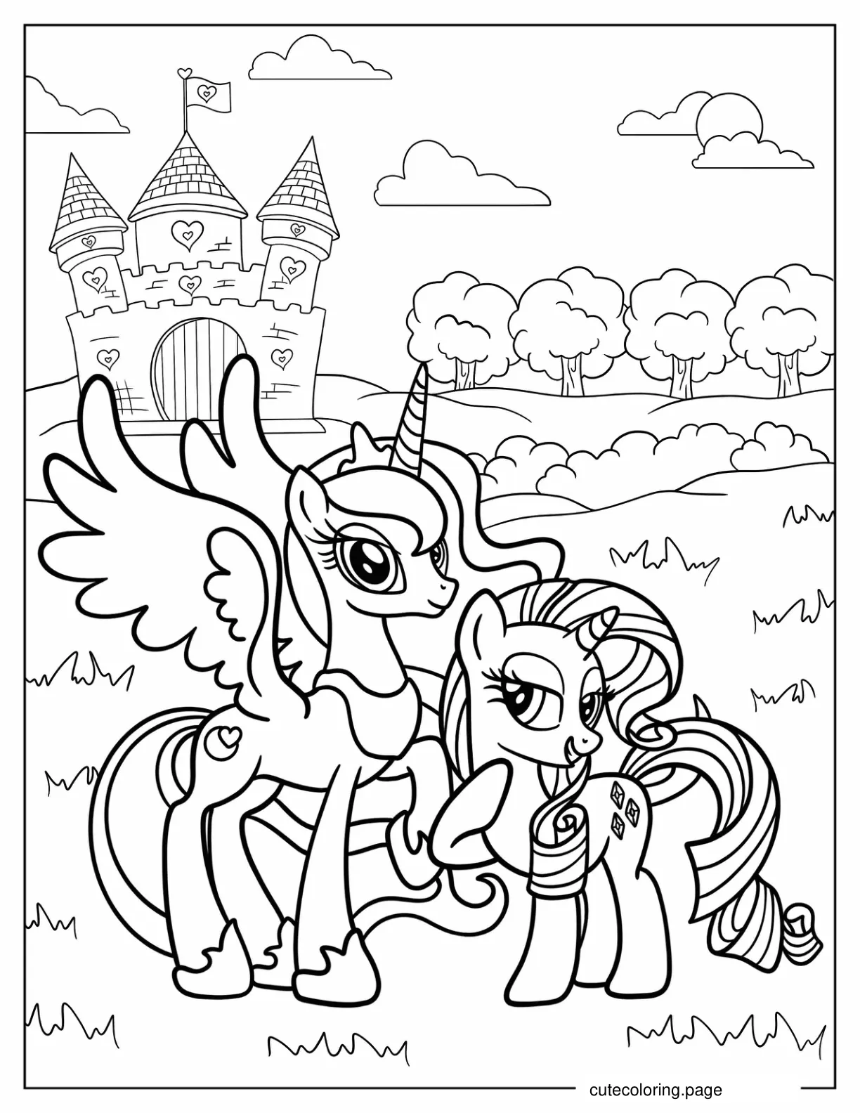 Princess Moonlove With Baby Rarity Coloring Sheet coloring page